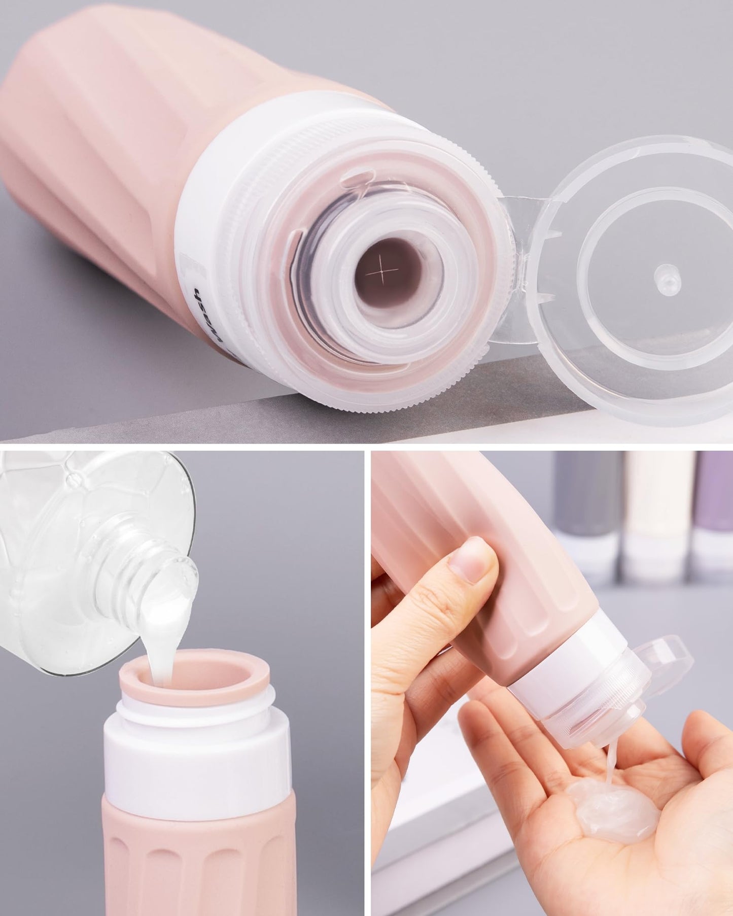 Mrsdry Travel Bottles for Toiletries 8 Pack, Travel Size Toiletries, Tsa Approved Travel Size Containers 3oz, with Travel Essentials Clear Bag, Leak Proof Silicone Squeezable Creams Jars