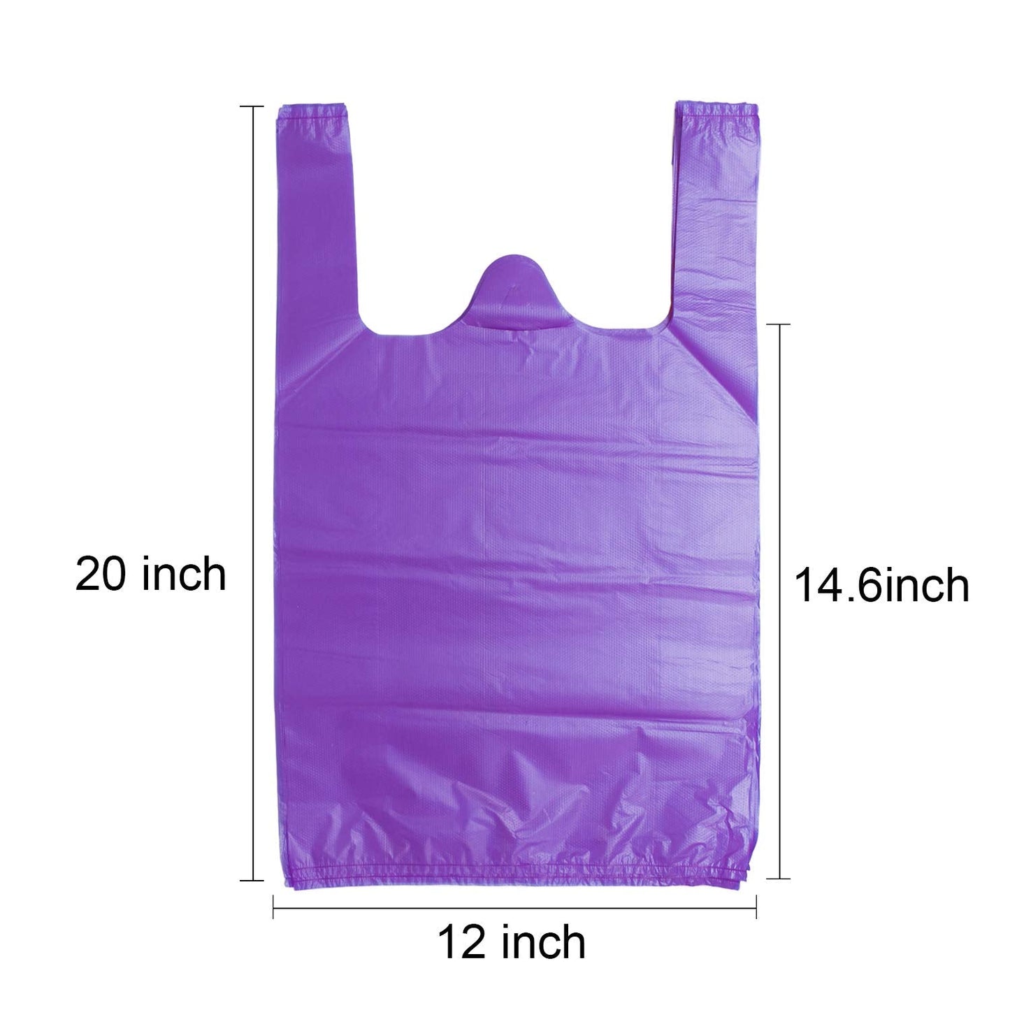 LazyMe T-Shirt Carry-Out Bags Plastic Grocery Bags with Handles Shopping Bags in Bulk Restaurant Bags, Standard Supermarket Size,12 x 20 inch (Purple 100 Pcs)