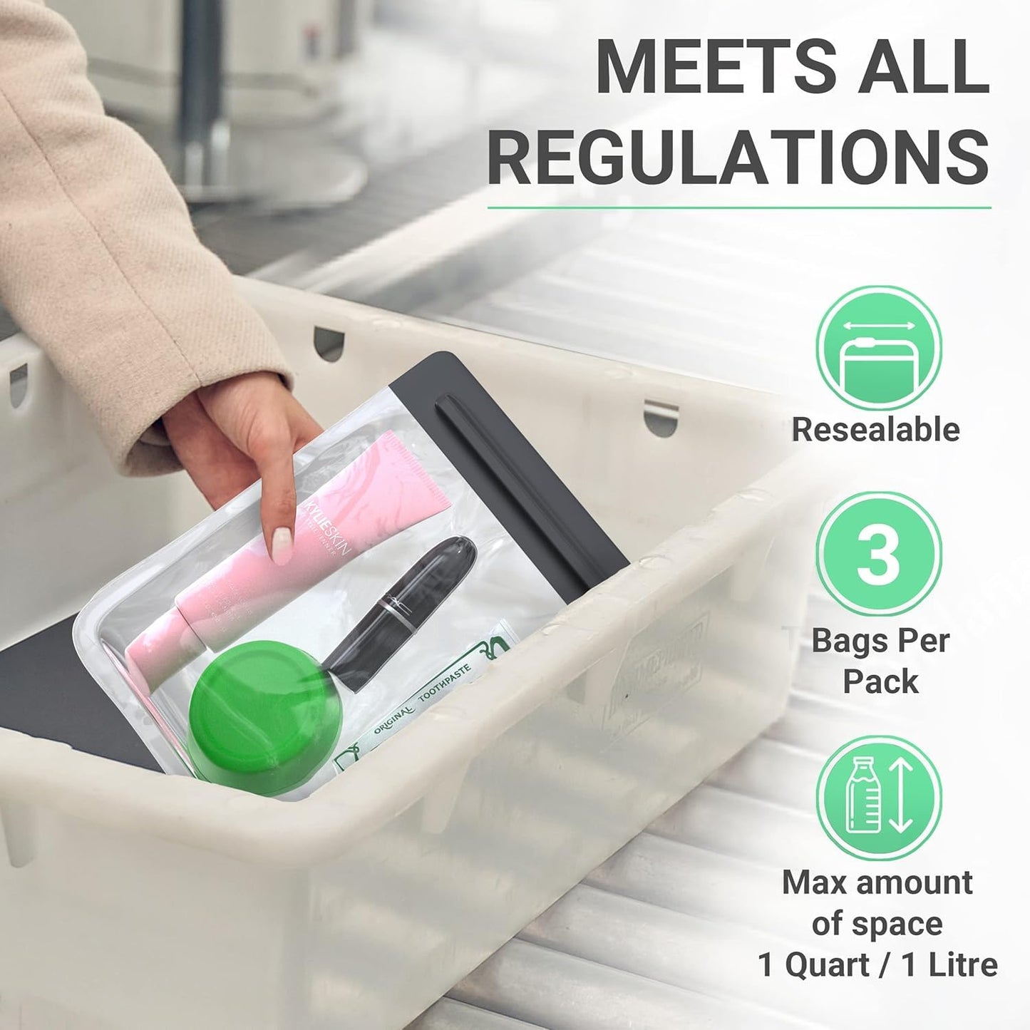 Ogato 3pcs - Clear TSA Approved Toiletry Bag - Our Quart Size Clear Toiletry Bags are Security Approved Worldwide for Liquids & Cosmetics - 100% 3-1-1 Compliant Travel Bags for Toiletries