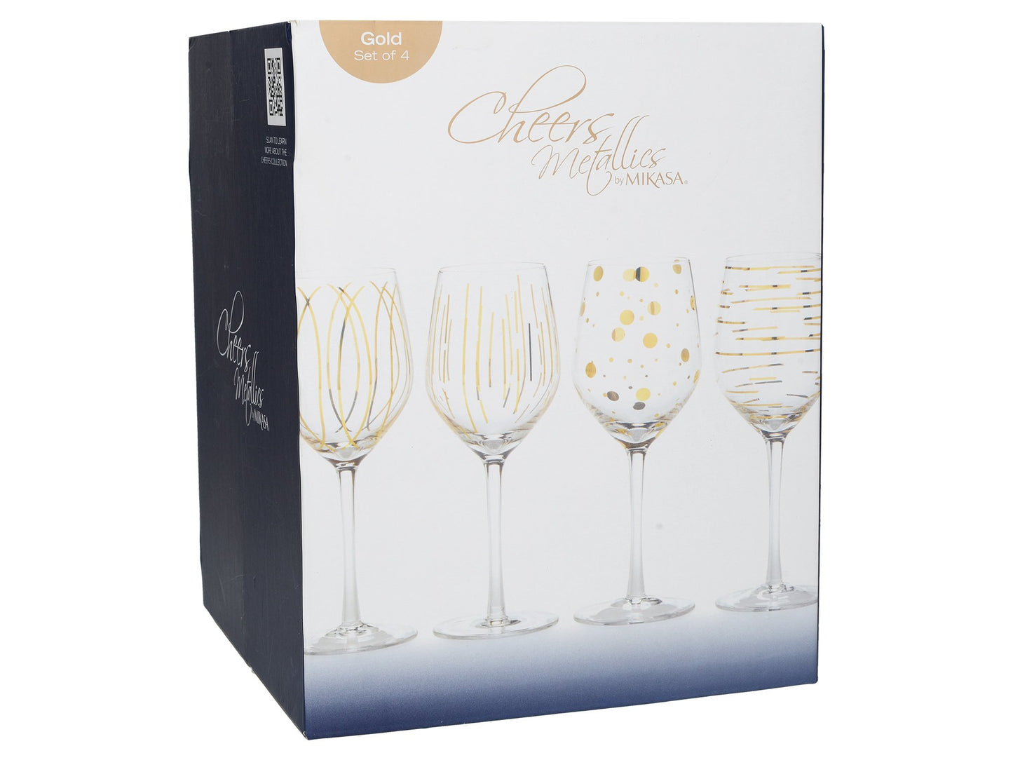 MIKASA 'Cheers' Etched Crystal White Wine Glasses, Set of 4 Large 400ml Wine Drinking Glasses, Wine Glass Set with Gold Design, Gift Boxed, Dishwasher Safe