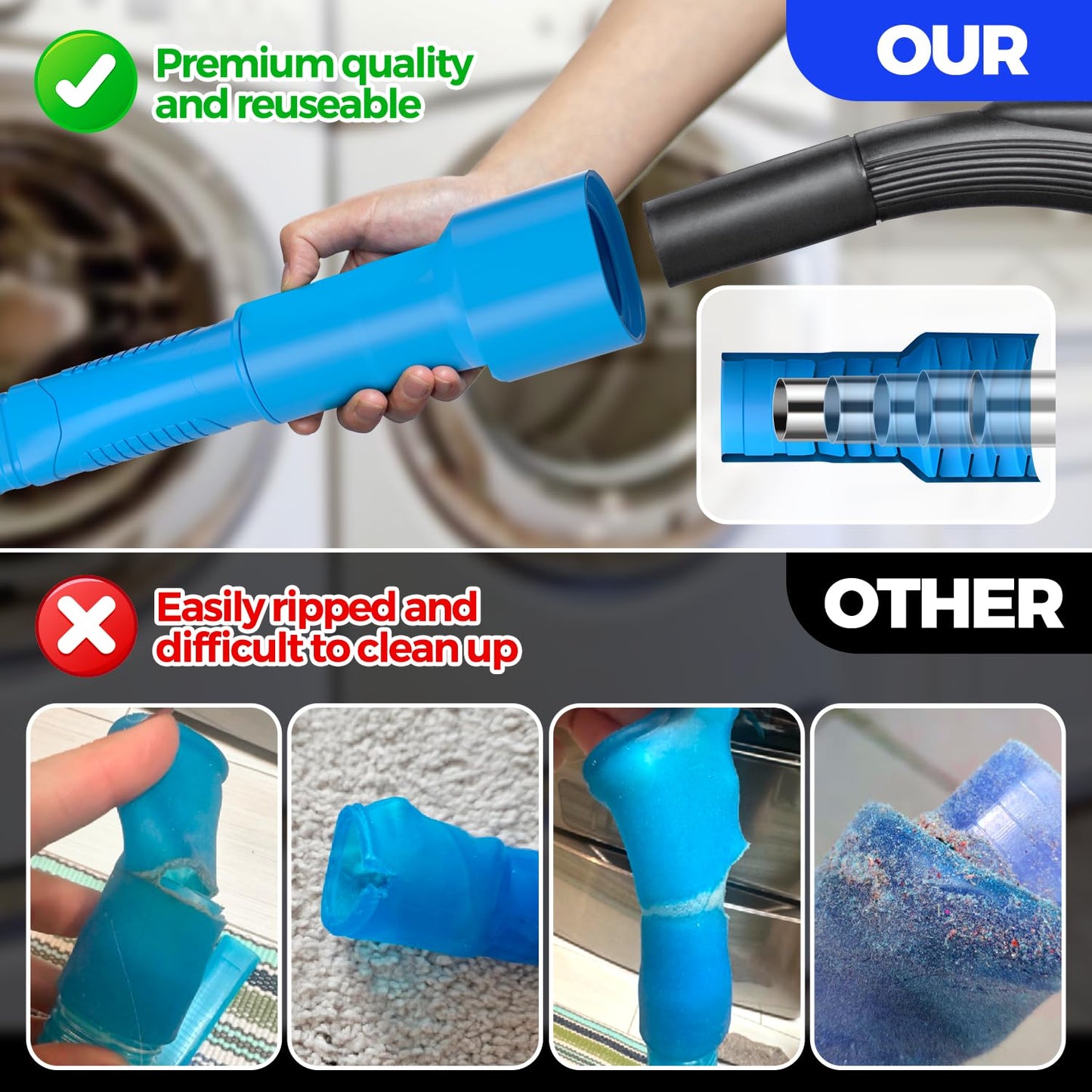 Holikme Dryer Vent Cleaner Kit Dryer Lint Vacuum Attachment Brush, Lint Remover, Dryer Vent Vacuum Hose Replacement Parts, Blue