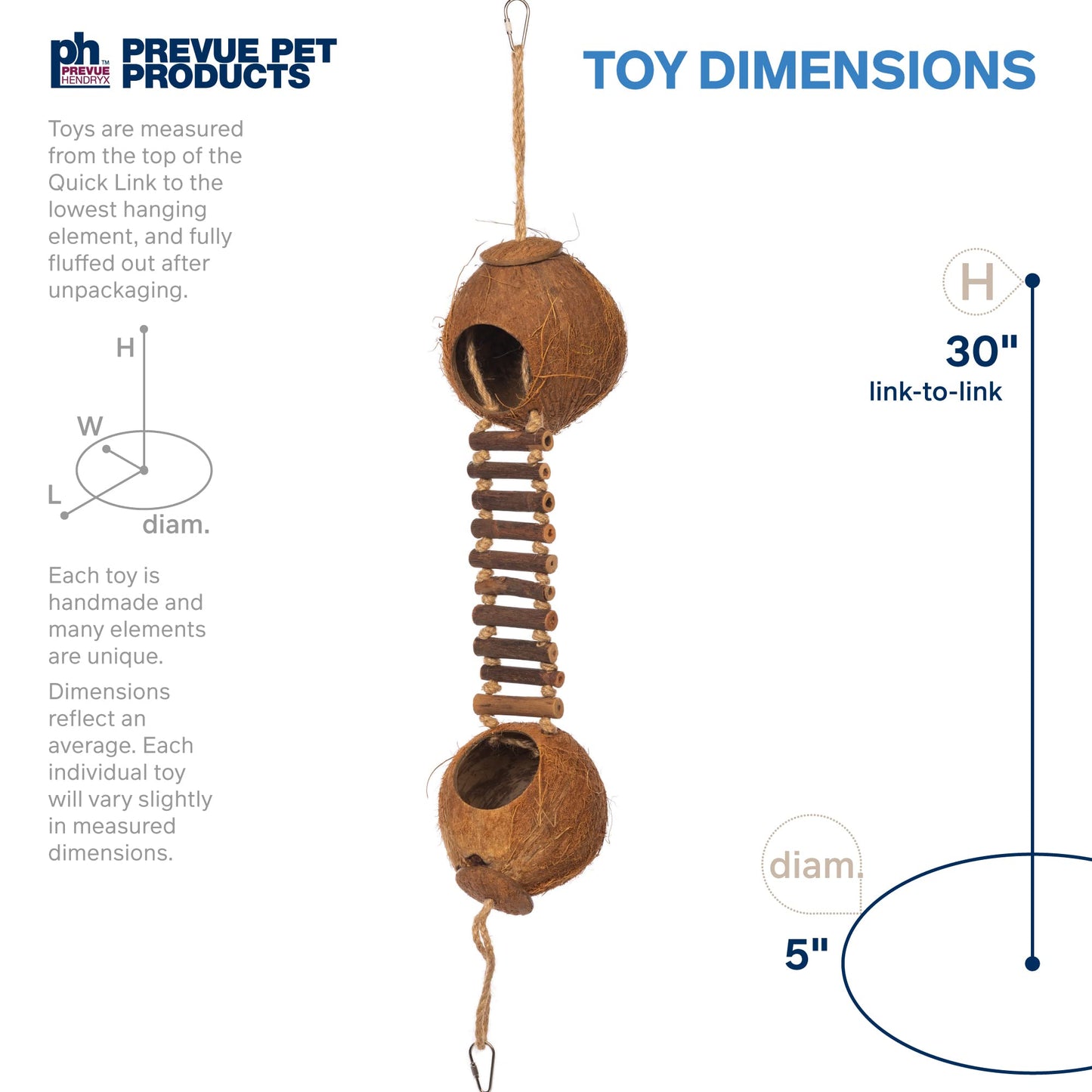 Prevue Pet Products Naturals Double Coconut Walk for Small Animals & Birds 62818,16X4X9