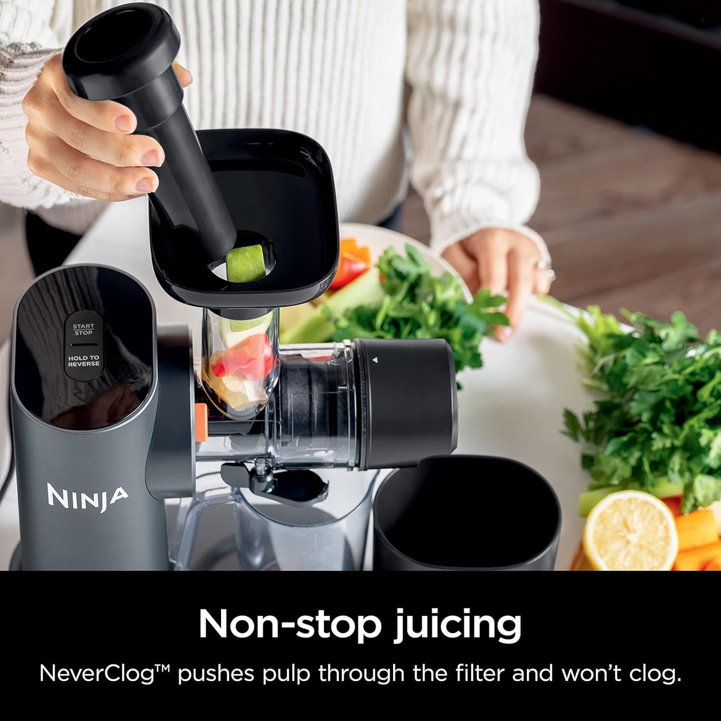 Ninja JC151 NeverClog BPA-Free Cold Press Juicer with Total Pulp Control and 2 One-Touch Programs (Machine Gray, Renewed)