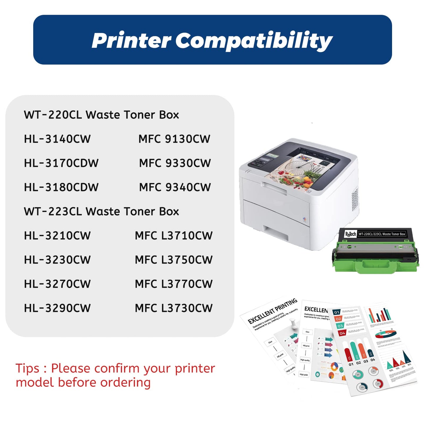 RitoTech 1 Pack Compatible for Brother WT-220CL Waste Toner Box WT-223CL Waste Toner Box Works with MCF-9340CDW HL-3140CW 3170CDW L3210CW L3230CDW L3270CDW 9130CW L3290CDW MFC-L3710CW L3770CDW (Black)
