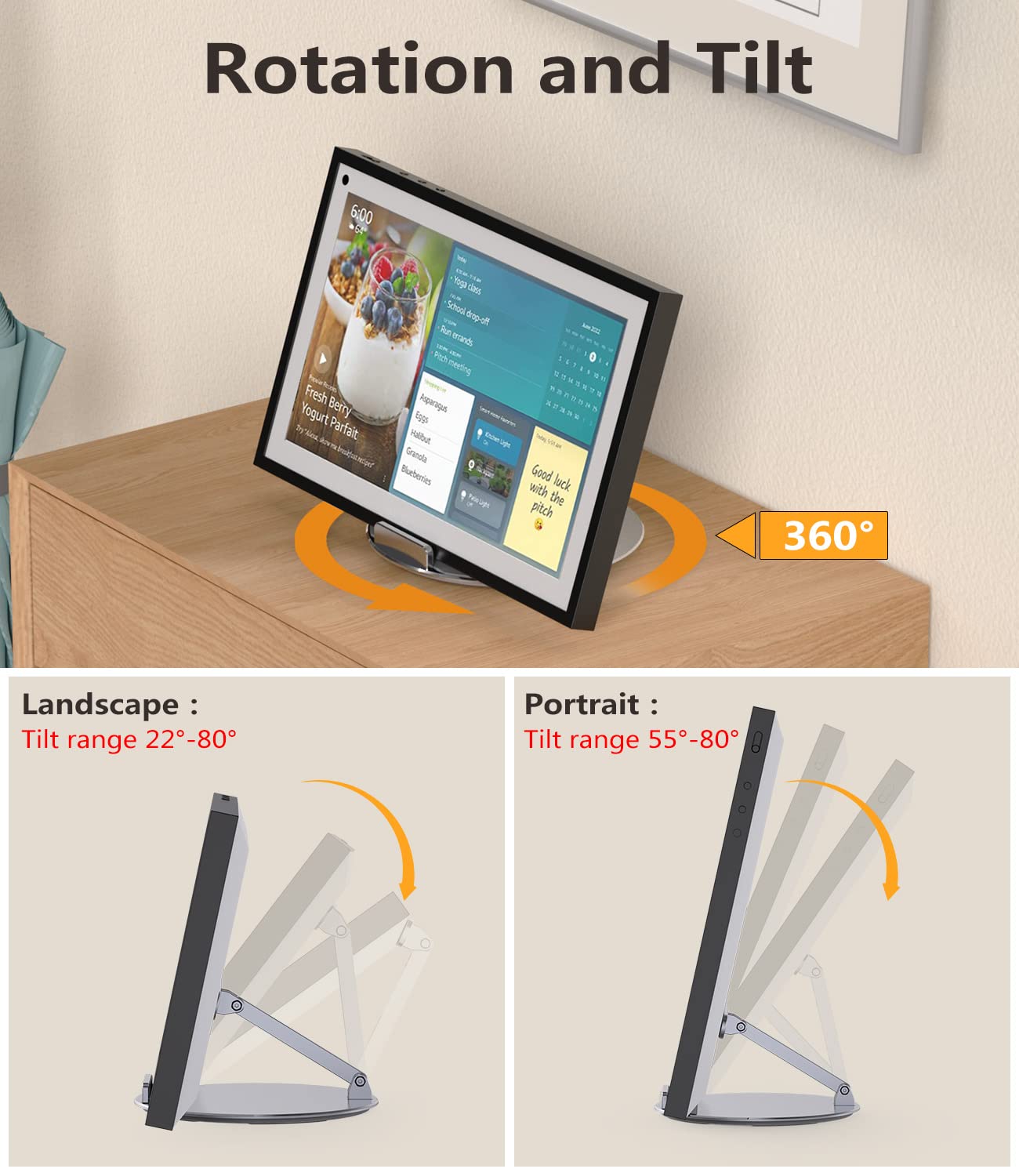 Laivli Stand Compatible with Echo Show 15/21, Adjustable Foldable with 360 Degree Rotatable Base, Easy Switch Device in Portrait and Landscape Orientations(Silver)