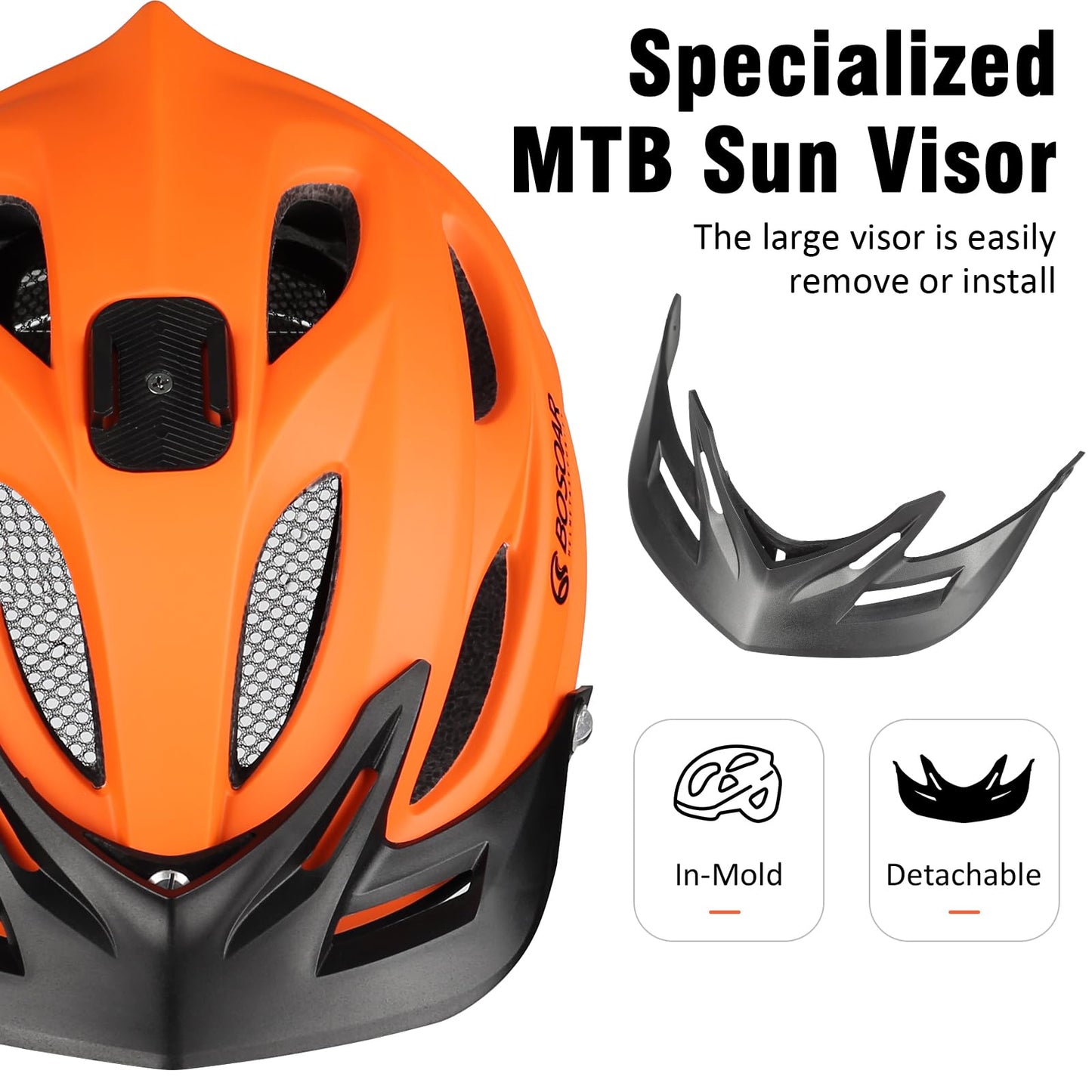 Bosoar Mountain Bike Helmet,Adult Cycling Helmet with Camera Mount and Detachable Visor for Men Women Youth,Suggested Fit 55-61 Cm