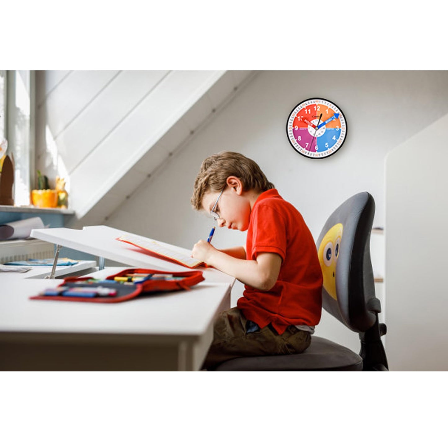 OSTAR Telling Time Teaching Wall Clock, Analog Silent Learning Clock for Kids Room Decor Battery Operated