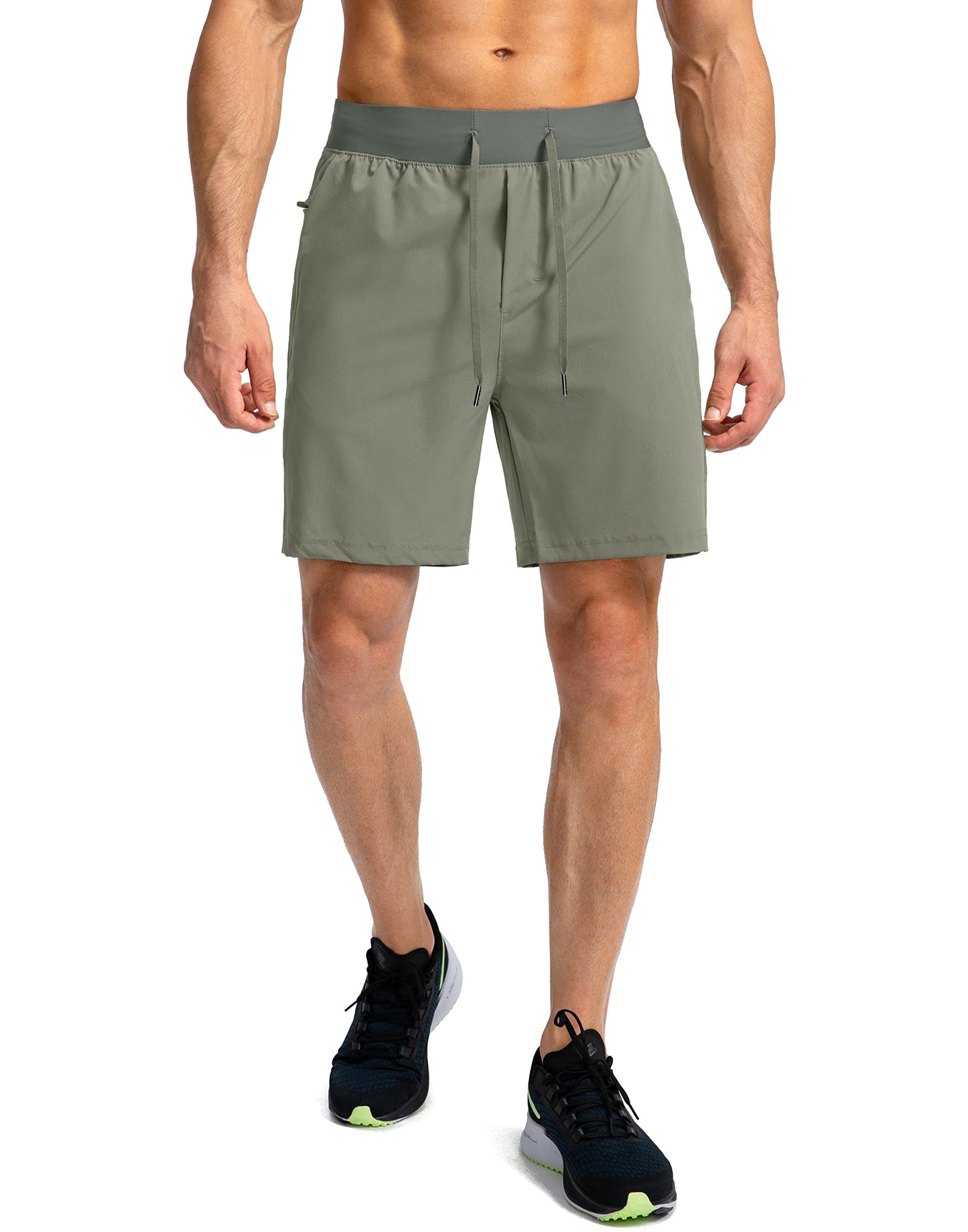 Men's Running Shorts with Zipper Pockets 7 Inch Lightweight Quick Dry Gym Athletic Workout Shorts for Men (Green Sage, X-Large)