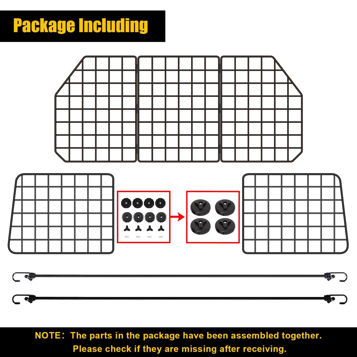 Gtongoko Dog Car Barriers for SUVs, Vehicles, Cars, Trucks, Upgraded Adjustable Heavy-Duty Wire Mesh Pet SUV Barriers Universal-Fit, Car Accessories Safety Travel, 2pcs 51.2In Elastic Ropes Included