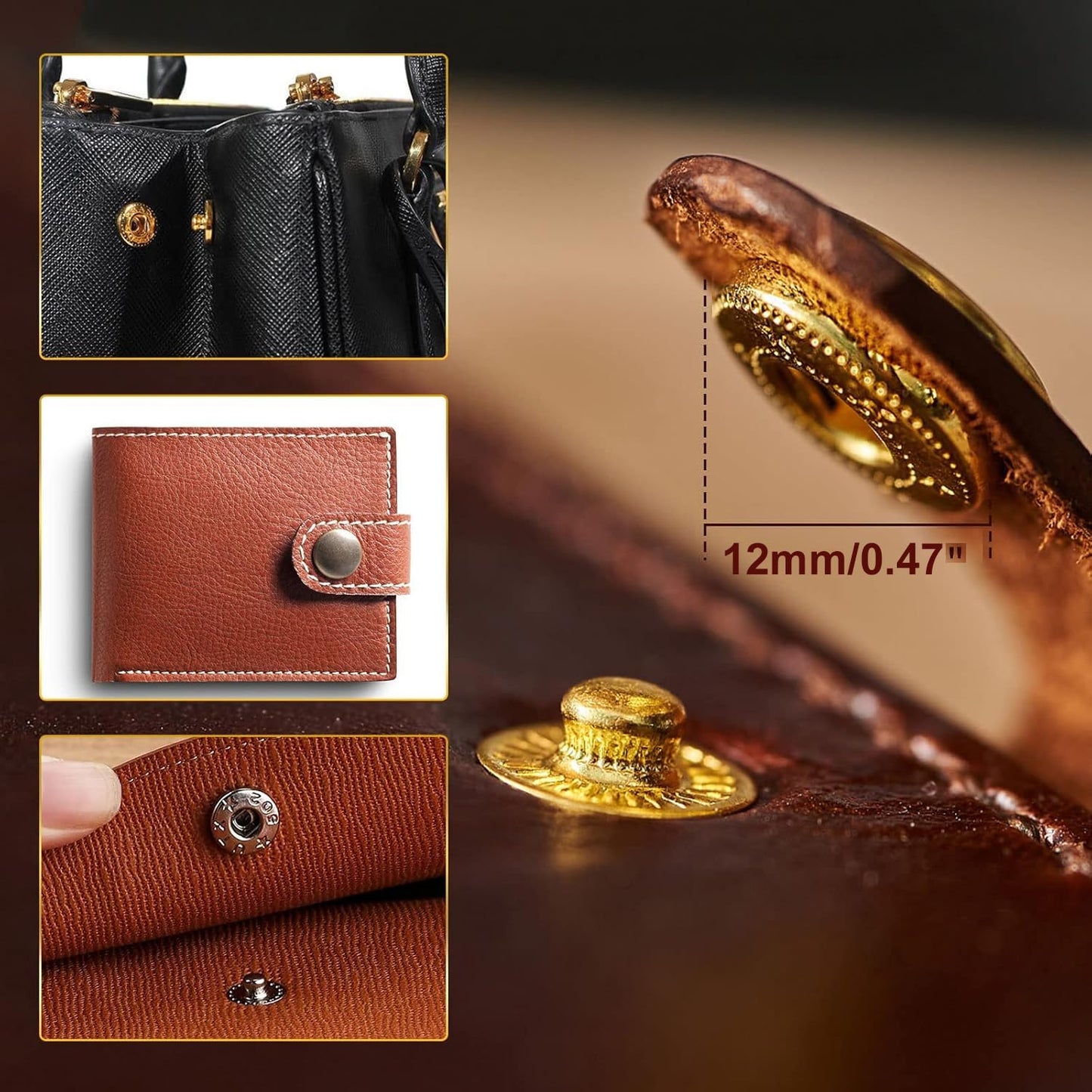 Alritz 120 Set Leather Snap Fasteners Kit, 12.5mm Metal Button Snaps Press Studs with 4 Setter Tools, 6 Colors Leather Snaps for Clothes, Jackets, Jeans Wears, Bracelets, Bags