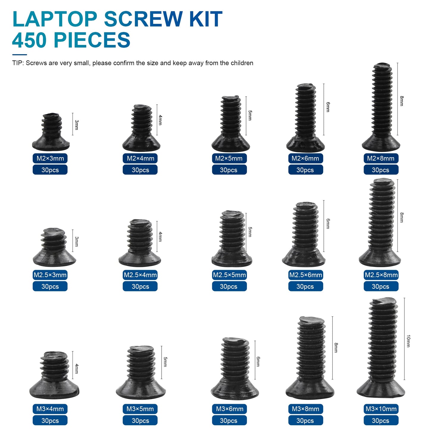 NINDEJIN Laptop Computer Screw Kit, M2 M2.5 M3 Countersunk Flat Head Phillips Mini Screws Set, Replacement Part Electronic Repair Accessories