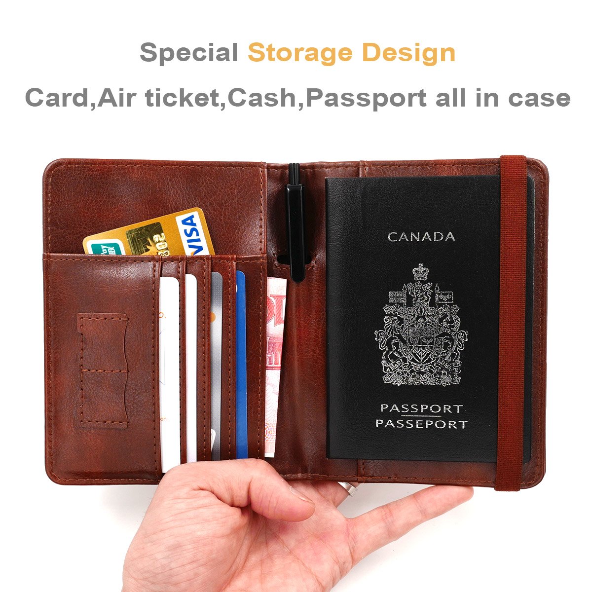 kandouren RFID Blocking Passport Holder Cover Case,Travel Luggage Passport Wallet Made with Brown Map Crazy Horse PU Leather for Men & Women