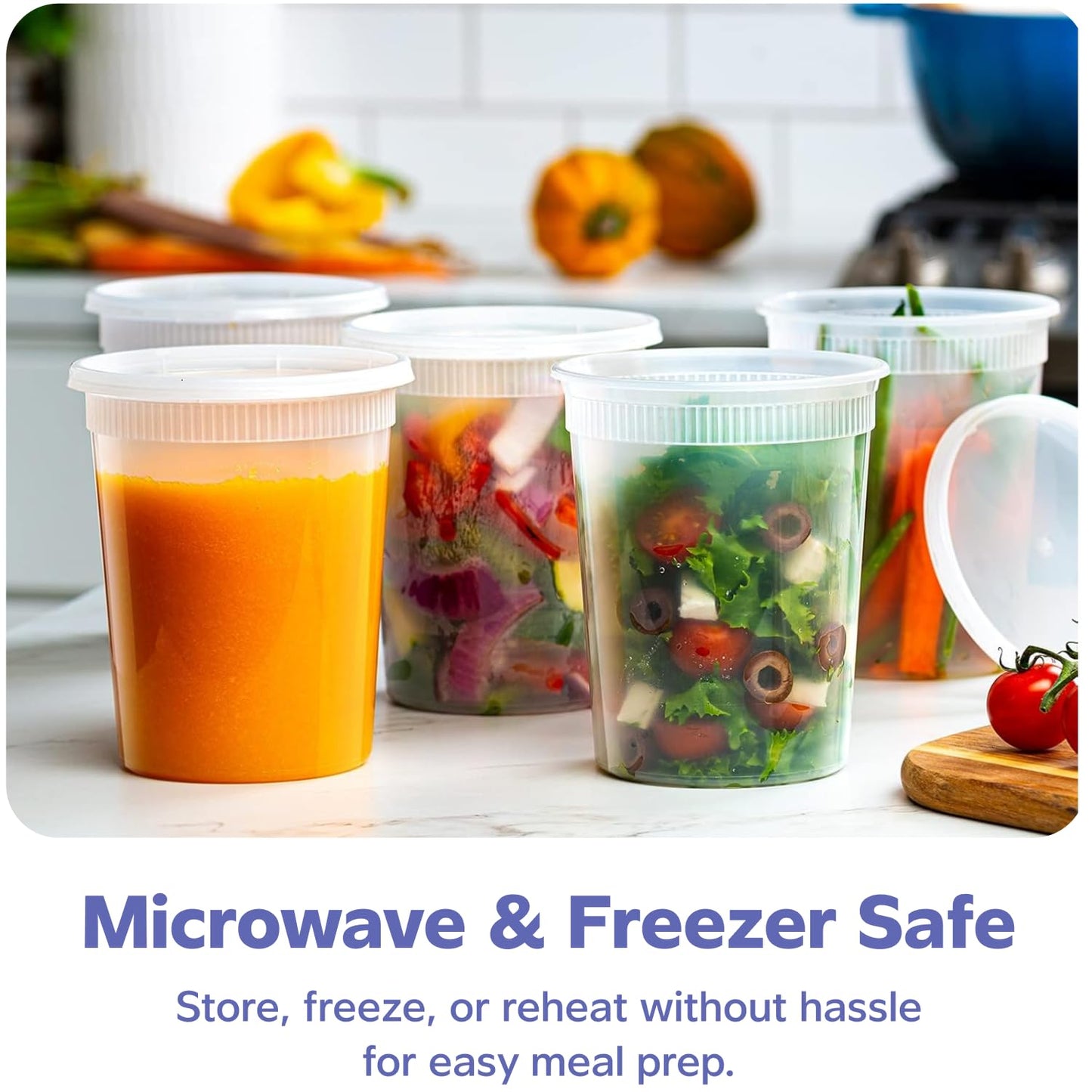 GUSTO [32 oz. - 24 Count Plastic Deli Containers with Lids - Disposable Food Storage Containers With Airtight Lids, Ideal for Soups, Stews, and Meal Prep