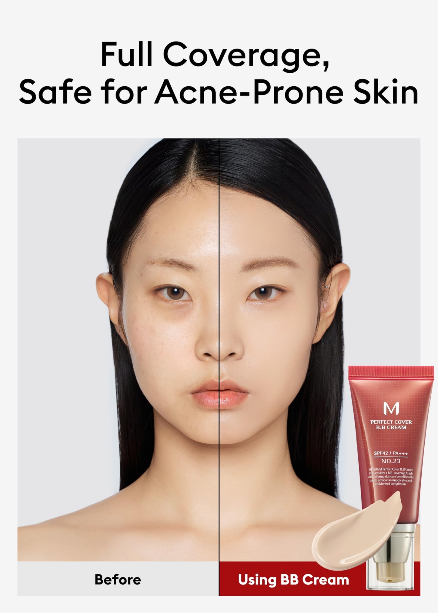 MISSHA M Perfect Cover BB Cream No.23 Natural Beige -Light/Medium with Cool/Neutral Undertone SPF 42 PA +++ 1.69 Fl Oz - Tinted Moisturizer for face with SPF