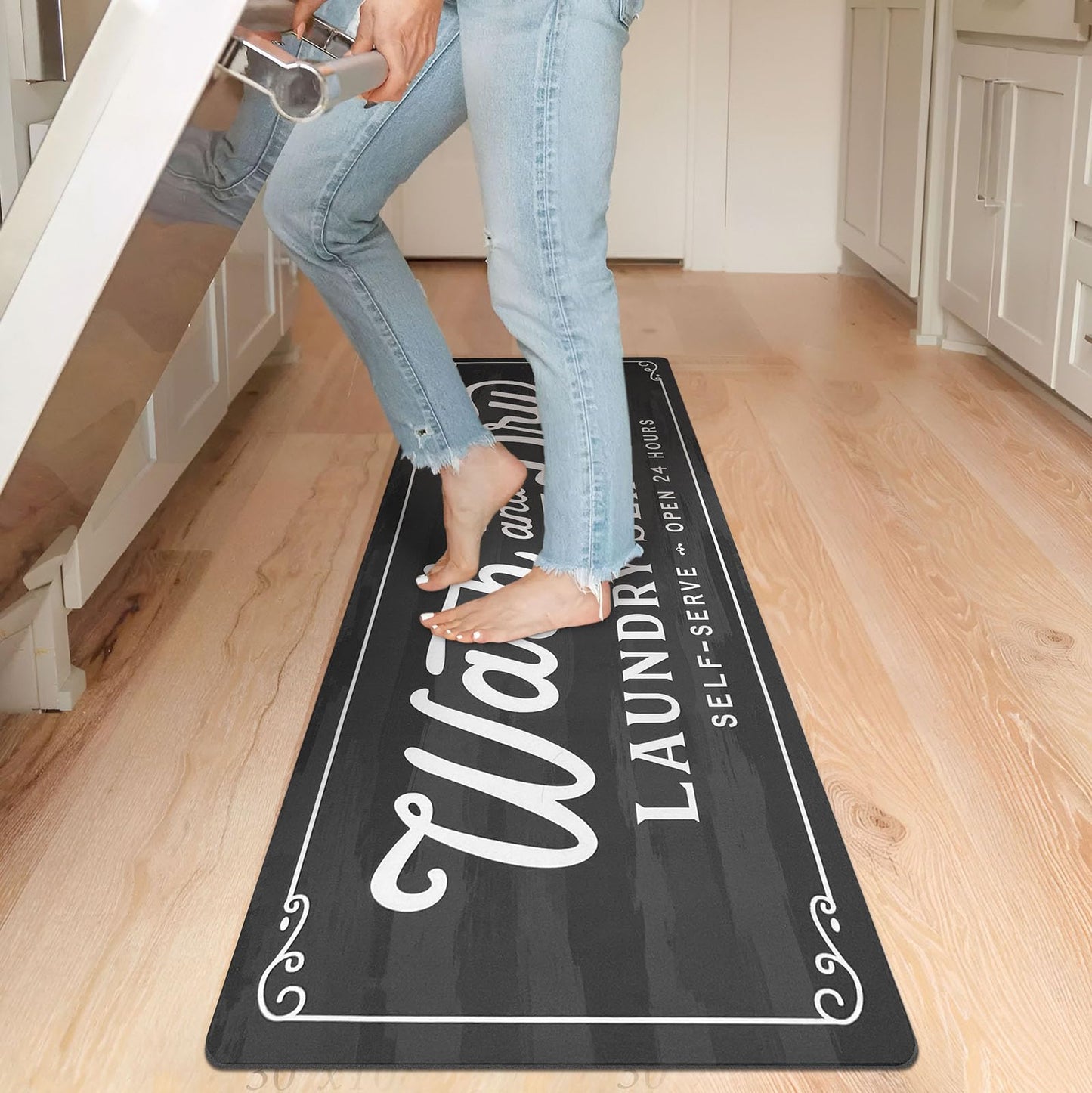 KOZYFLY Laundry Room Rug Runner 20"x60" Non Slip Kitchen Rugs Washable Laundry Room Mat Waterproof Mudroom Floor Carpet Runner Farmhouse Decor, 1.7x5ft, Dark Grey, Wash and Dry
