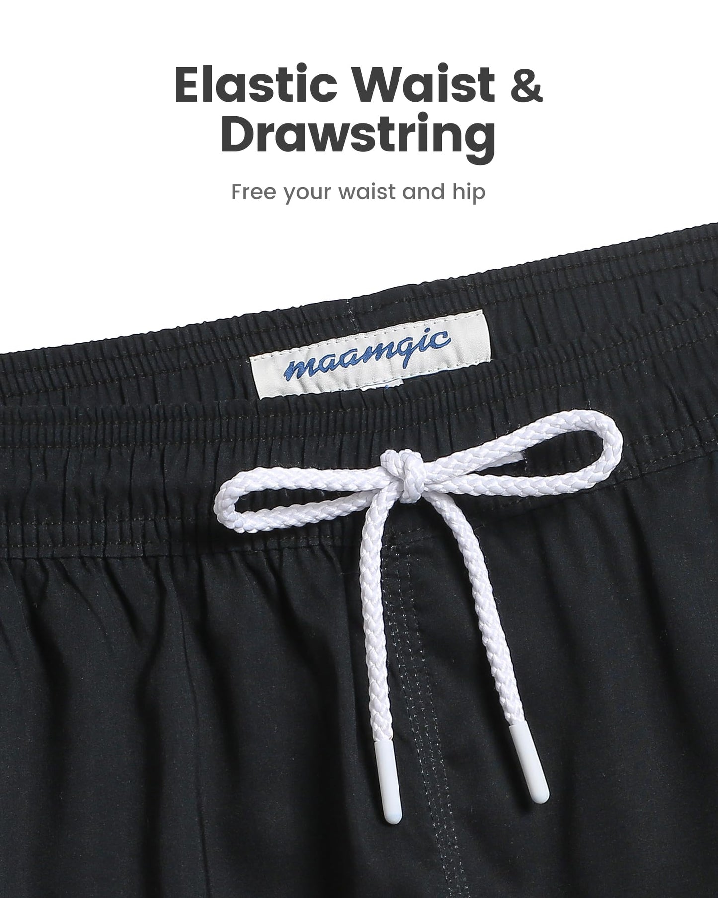 maamgic Swim Shorts Women 3.5" Quick Dry Board Short Stretch Swimming Vintage Bathing Suit with Pockets Black XX-Large