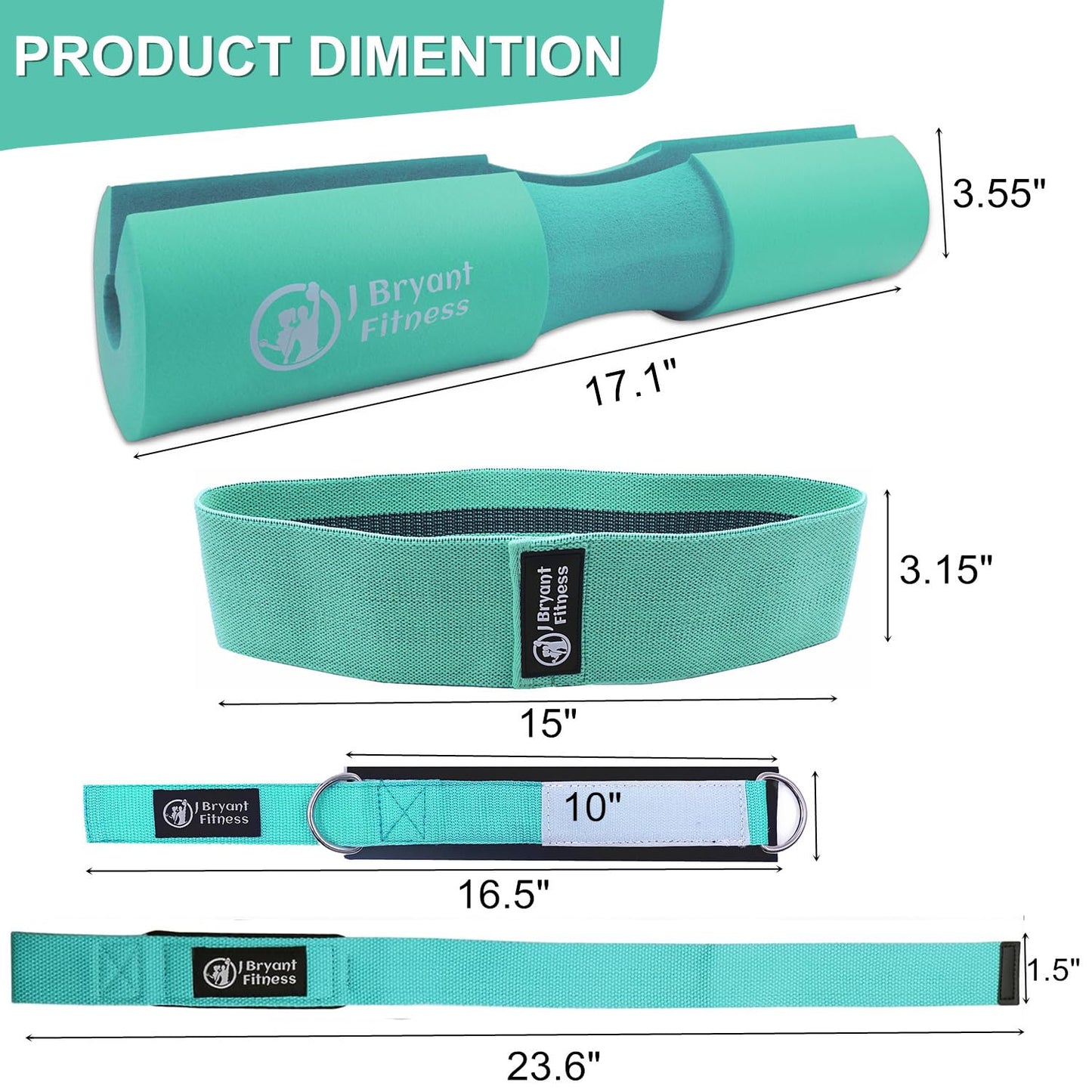 J Bryant Barbell Pad Set with 2 Ankle Straps for Cable Machines, Hip Resistance Band, Weight Lifting Straps, Thick Cushion Hip-Thrusts Pad with Carry Bag for Squats Bench Press Workout