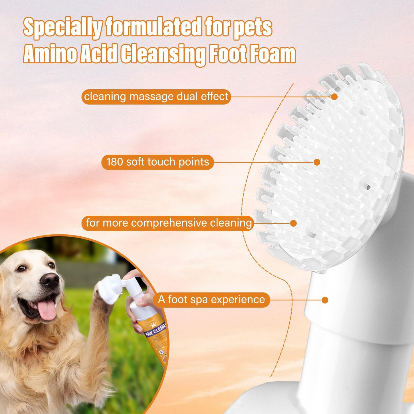 Paw Cleaner for Dogs & Cats, No-Rinse Foaming Pet Foot Washer with Built-in Scrubber Brush for Dirty, Muddy Paws – Suitable for Small, Medium & Large Dogs, Puppies, Kittens (5 fl oz)
