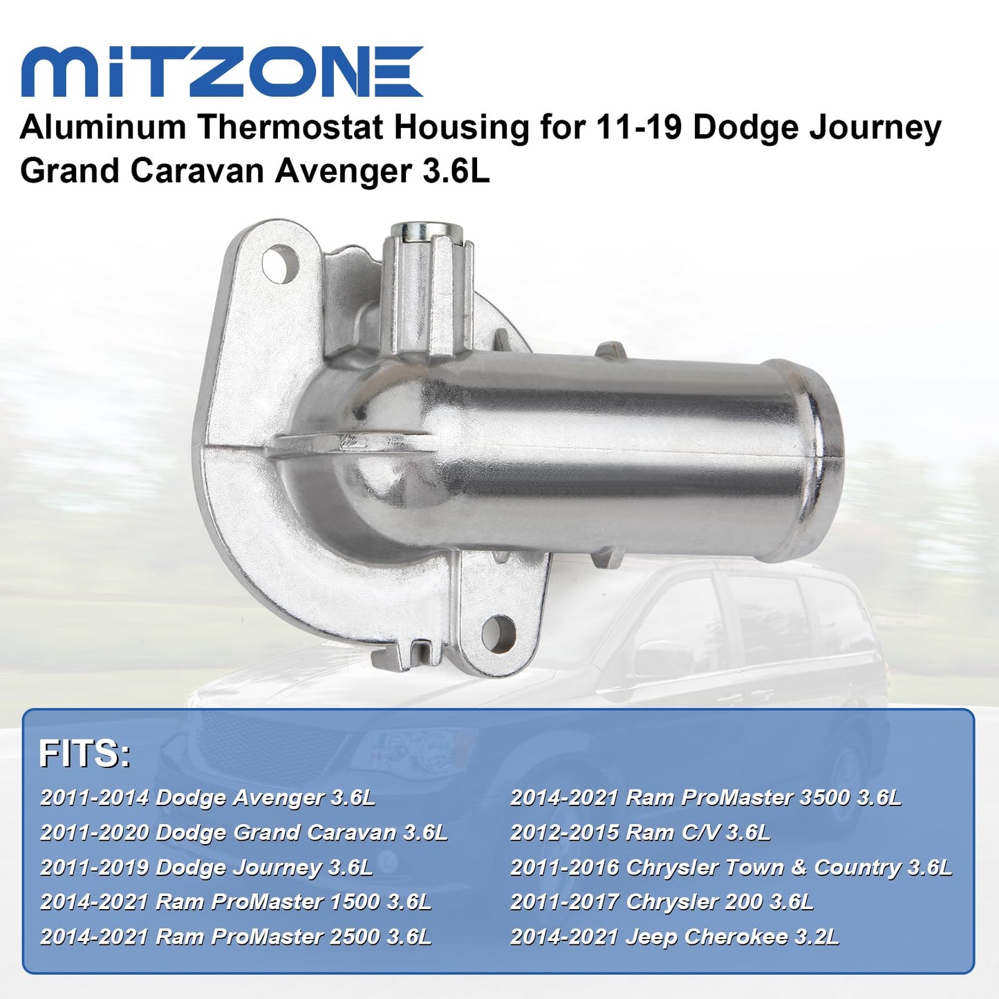 MITZONE Upgrade Aluminium Thermostat Housing Assembly Compatible with 2011-2021 Jeep Dodge RAM Chrysler 3.6L 3.2L V6 Vehicles - 200 Town & Country Avenger Grand Caravan Cherokee