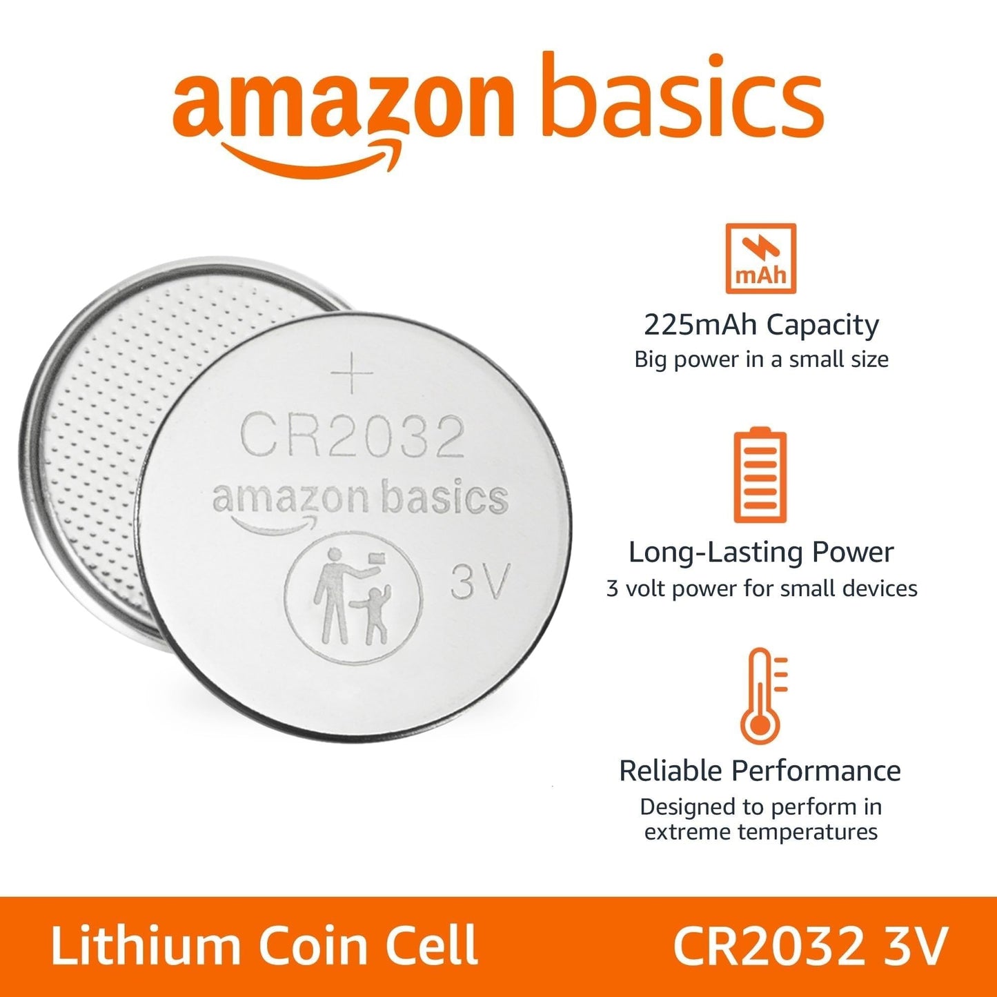 Amazon Basics CR2032 Lithium Batteries, 10-Pack, Child-Proof Package, Non-Coated - AirTag Compatible