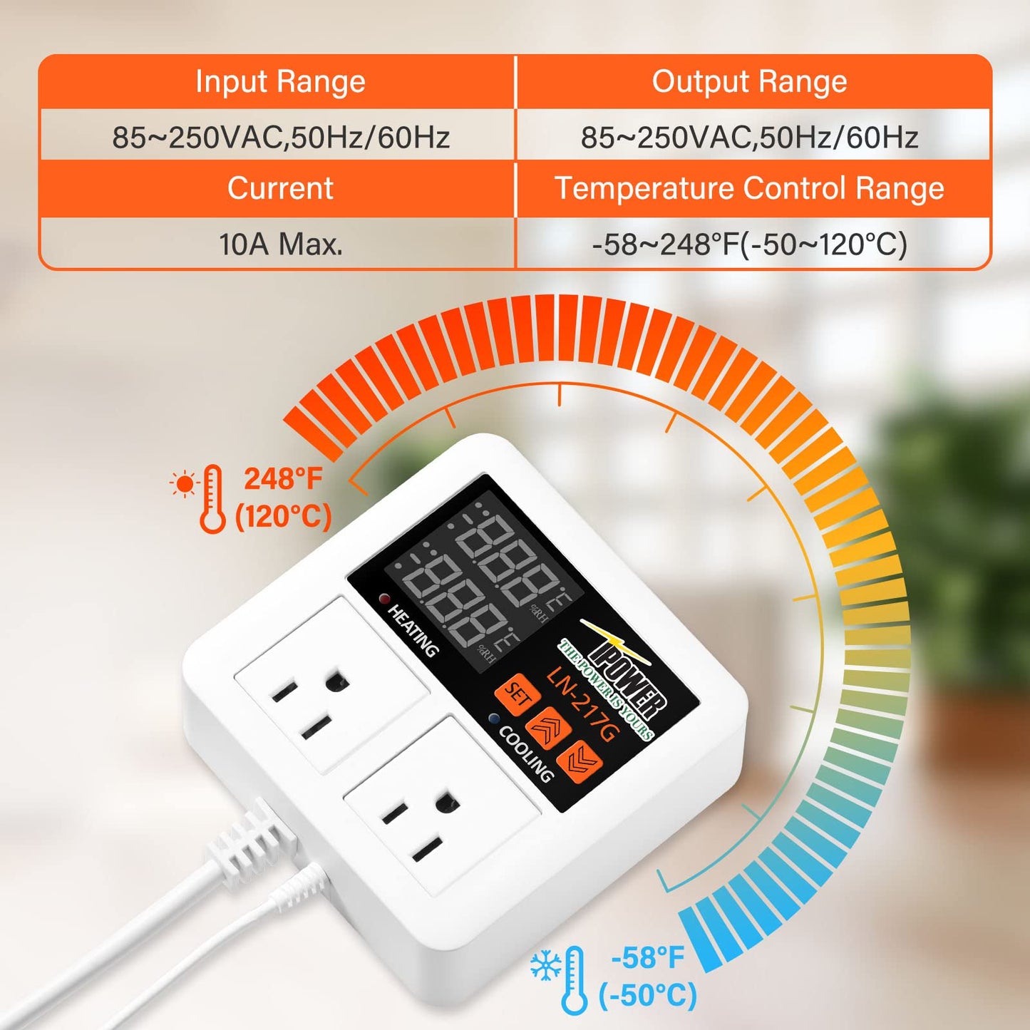 iPower Professional Digital Heating and Cooling Thermostat Controller for Seed Germination, Reptiles and Brewing Breeding Fermenter Greenhouse, Grow Tent, 1200W-White