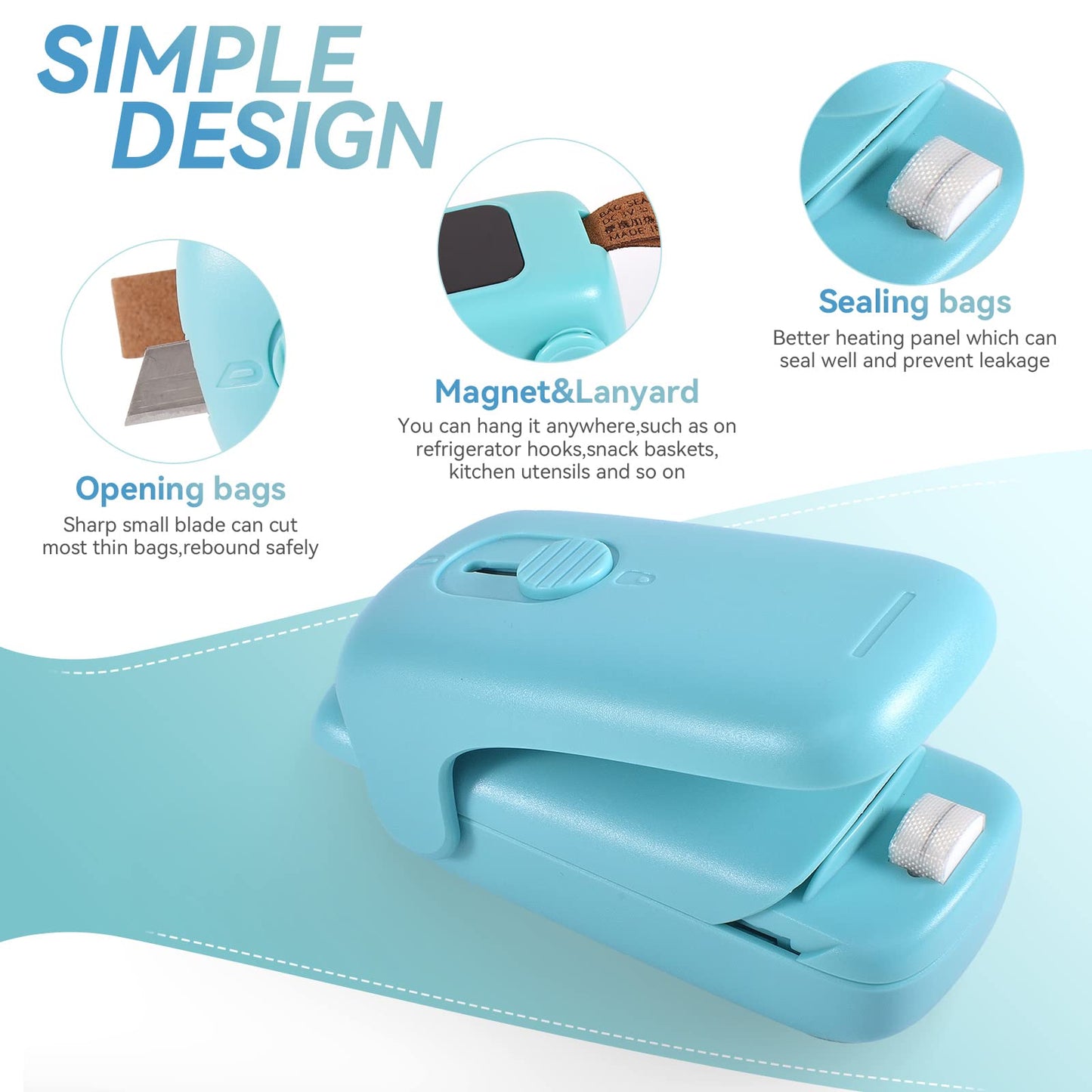 Mini Bag Sealer, ROMSTO Handheld Heat Vacuum Sealer, 2 in 1 Sealer and Cutter with Lanyard, Portable Resealer Machine for Plastic Bags Food Storage Snacks Freshness (2xAA Batteries Included)