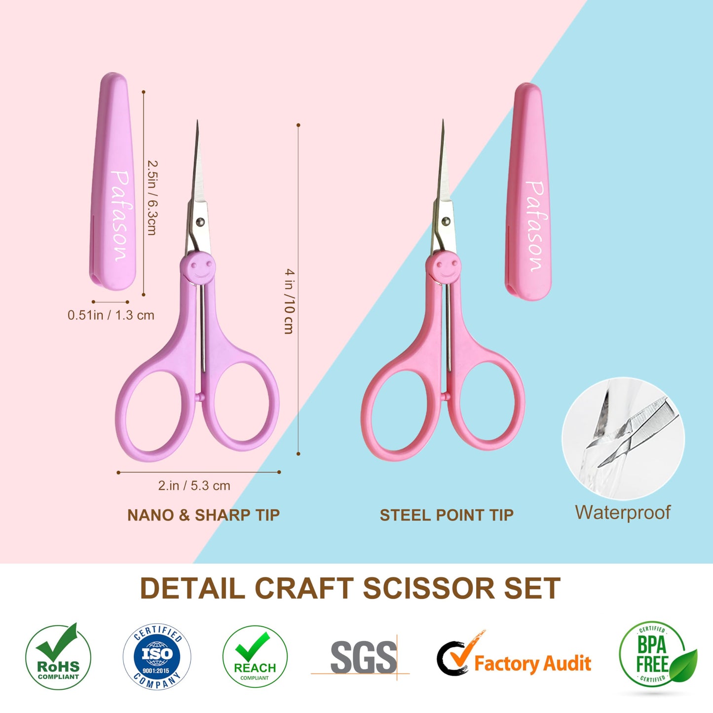 PAFASON 4" Stainless Steel Detail Craft Scissors Set with Straight Precise Tips & Safety Cap & TSA Complied Ideal for Scrapbooking, Paper Yarn Thread Fabric Cutting Sewing Quilting Embroidery Knitting