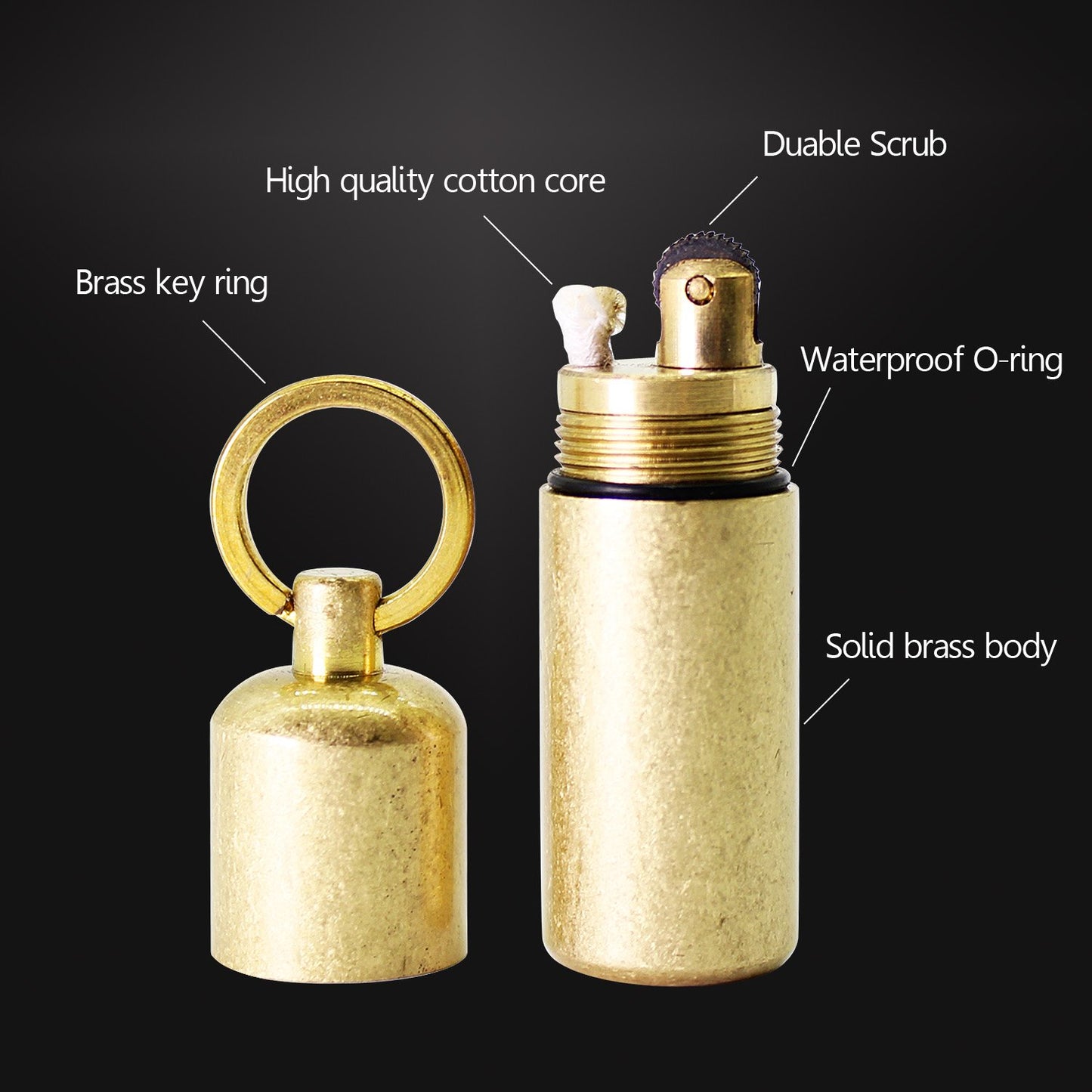 PPFISH Mini Brass Lighter - EDC Peanut Lighter Keychain - Waterproof Fire Starter Especially for Survival and Emergency Use