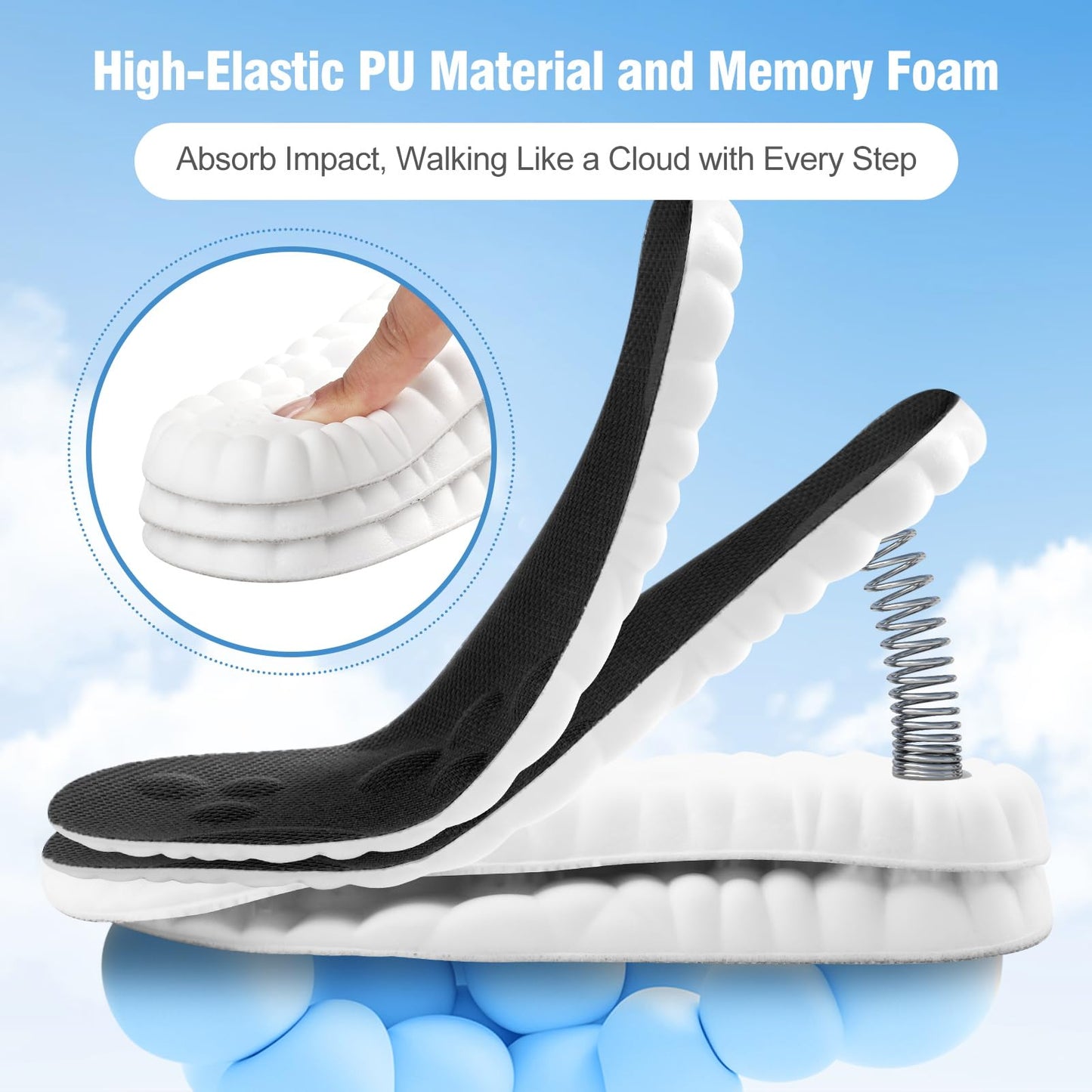 4D Cloud-Like Comfort Soles for Men - Soft Memory Foam Cushioning Insoles - Trim to Fit Steppers Insoles with Arch Support for Foot Pain Relief and Fatigue Reduction(US M 7.5-10.5)