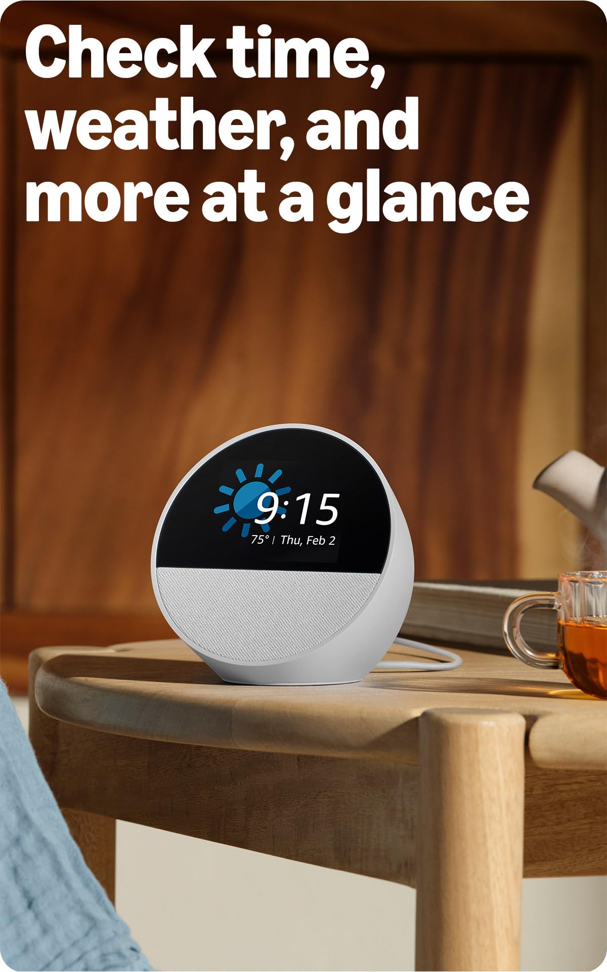 Amazon Echo Spot (newest model), Great for nightstands, offices and kitchens, Smart alarm clock with Alexa, Black