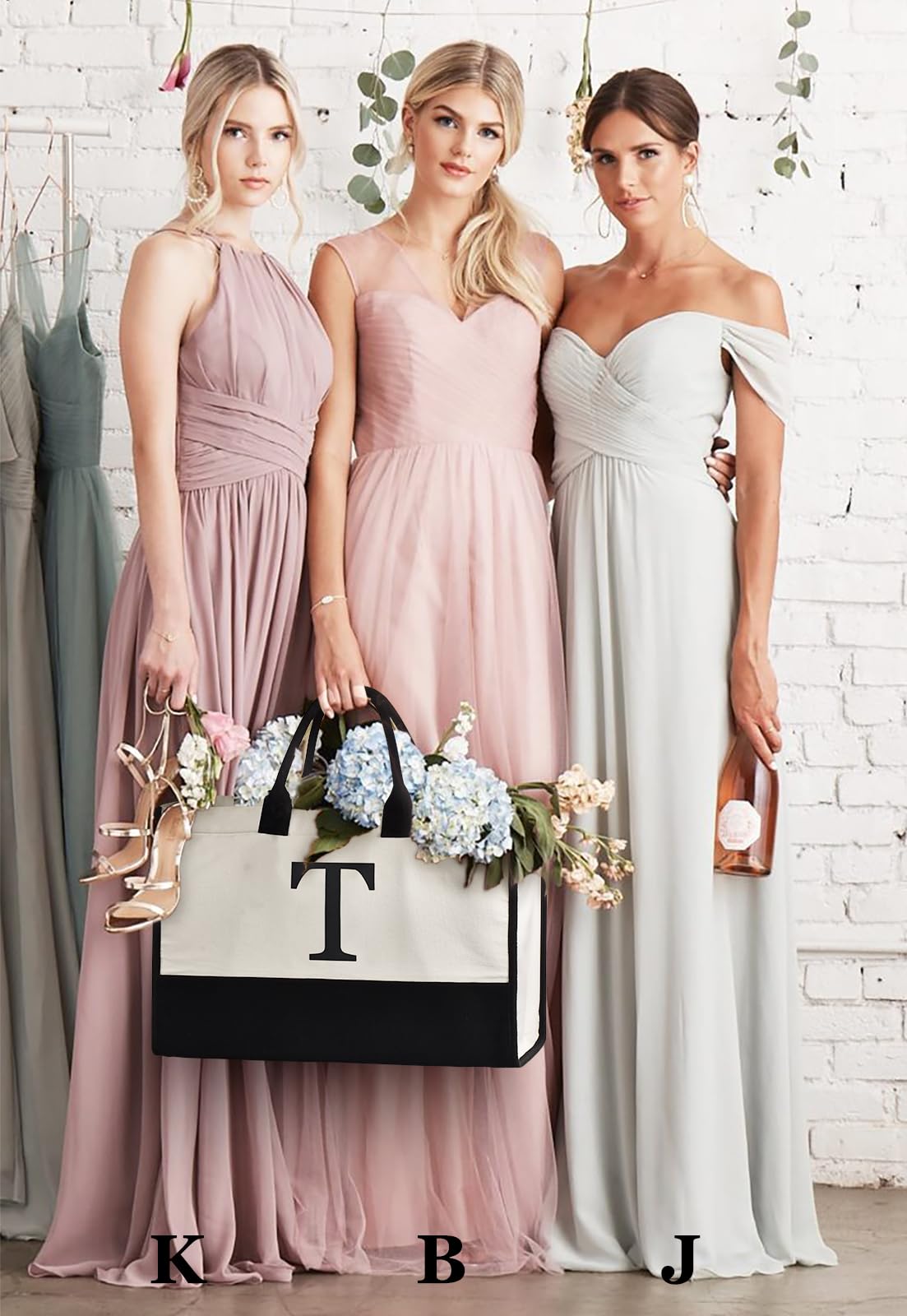 GASSDA Initial Canvas Tote Bag, Birthday Gifts For Women, Monogram Personalized Gifts For Women Mom Teachers Bridesmaids (T 3PCS)