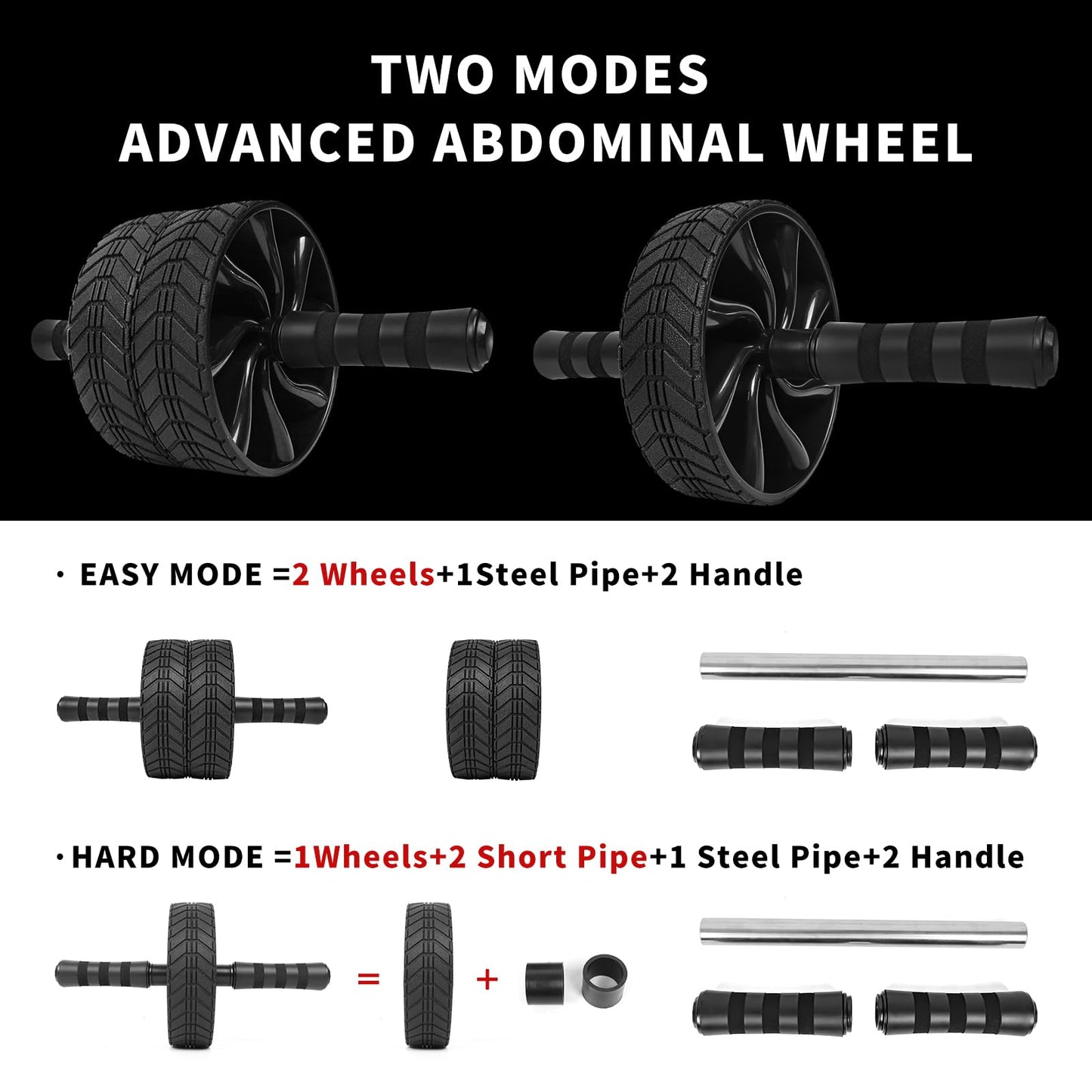 Ab Roller Wheel - AGREJO Two-Modes Ab Workout Equipment for Abdominal & Core Strength Training, Home Gym Fitness Equipment, Exercise Wheel for Men Women (Black)