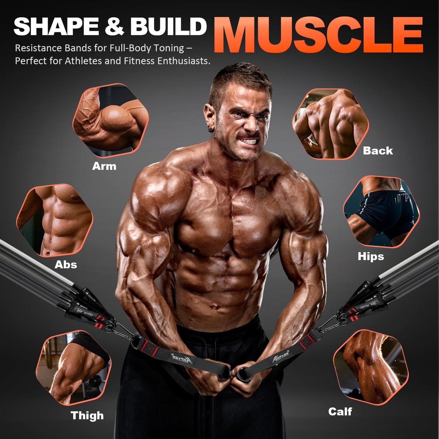 HPYGN Resistance Band, Exercise Bands with Handles, Workout Bands, Fitness Bands with Door Anchor and Ankle Straps, for Heavy Resistance Training, Physical Therapy, Shape Body, Yoga, Home Workouts Set