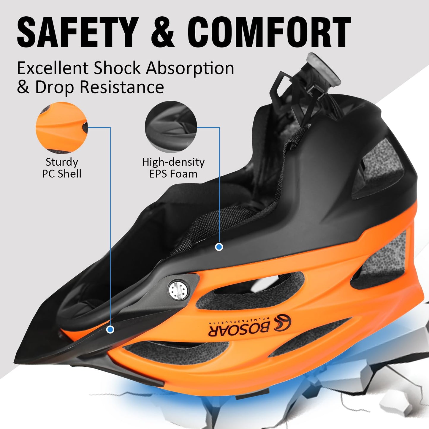 Bosoar Mountain Bike Helmet,Adult Cycling Helmet with Camera Mount and Detachable Visor for Men Women Youth,Suggested Fit 55-61 Cm