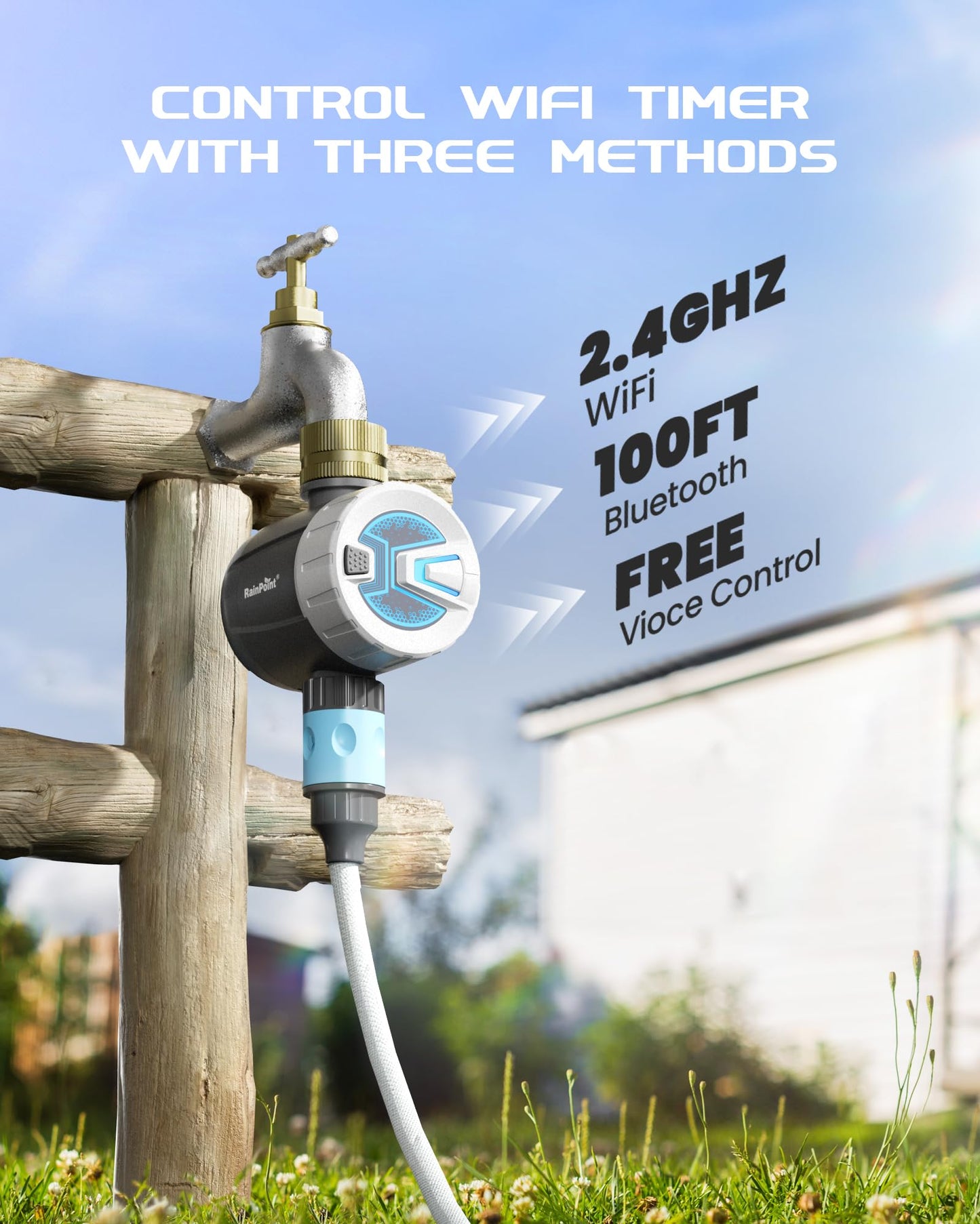 RAINPOINT WiFi Water Timer, Brass Inlet Smart Hose Faucet Timer, Automatic Irrigation System Controller for Yard Watering, APP Control via 2.4Ghz WiFi and Bluetooth (V2, 2025 Release)