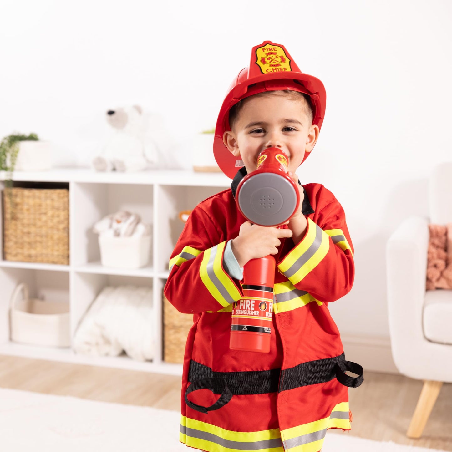 Melissa & Doug Fire Chief Role Play Costume Dress-Up Set, Pretend Play Firefighter Outfit with Realistic Accessories for Kids and Toddlers Ages 3+
