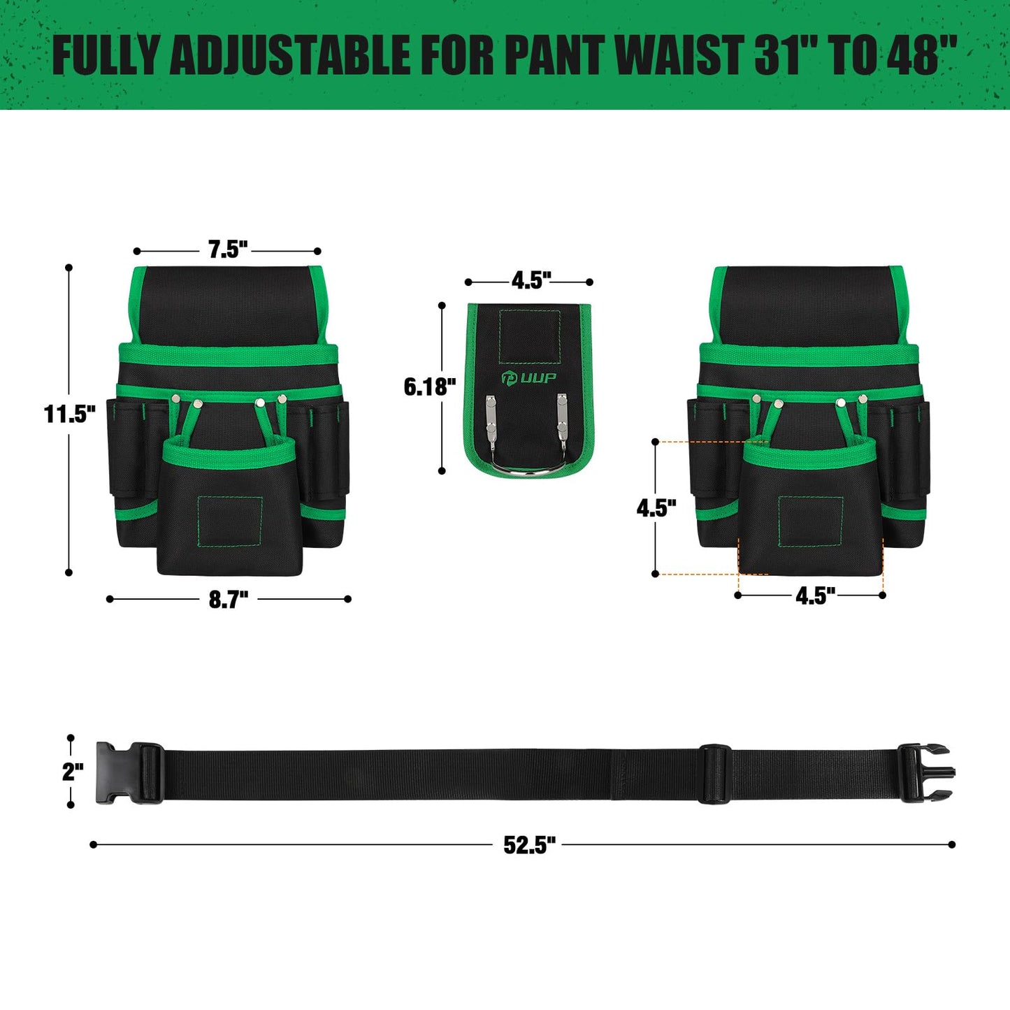 Magnetic Tool Belt for Men, 26 Pockets Heavy Duty Tool Pouch, Magnet Holster Nail Utility Toolbelt Detachable Adjustable Waist Holder for Handyman Contractor Mechanic Plumber Roofer Dad Gift -Green
