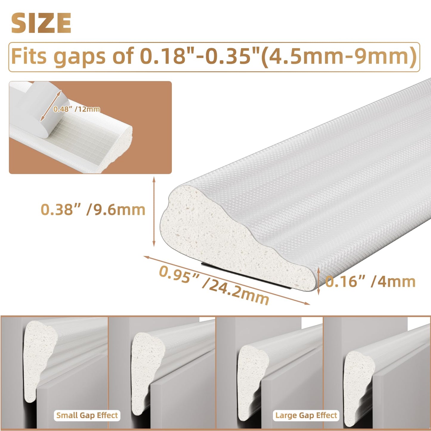 118” Wedge-Shape Foam Window Weather Stripping Door Seal Strip,Soundproofing Frame Winter Insulation Tape for Exterior Front Door,Noise Cancelling Window Inserts,Door Gap Filler Light Blocker,White