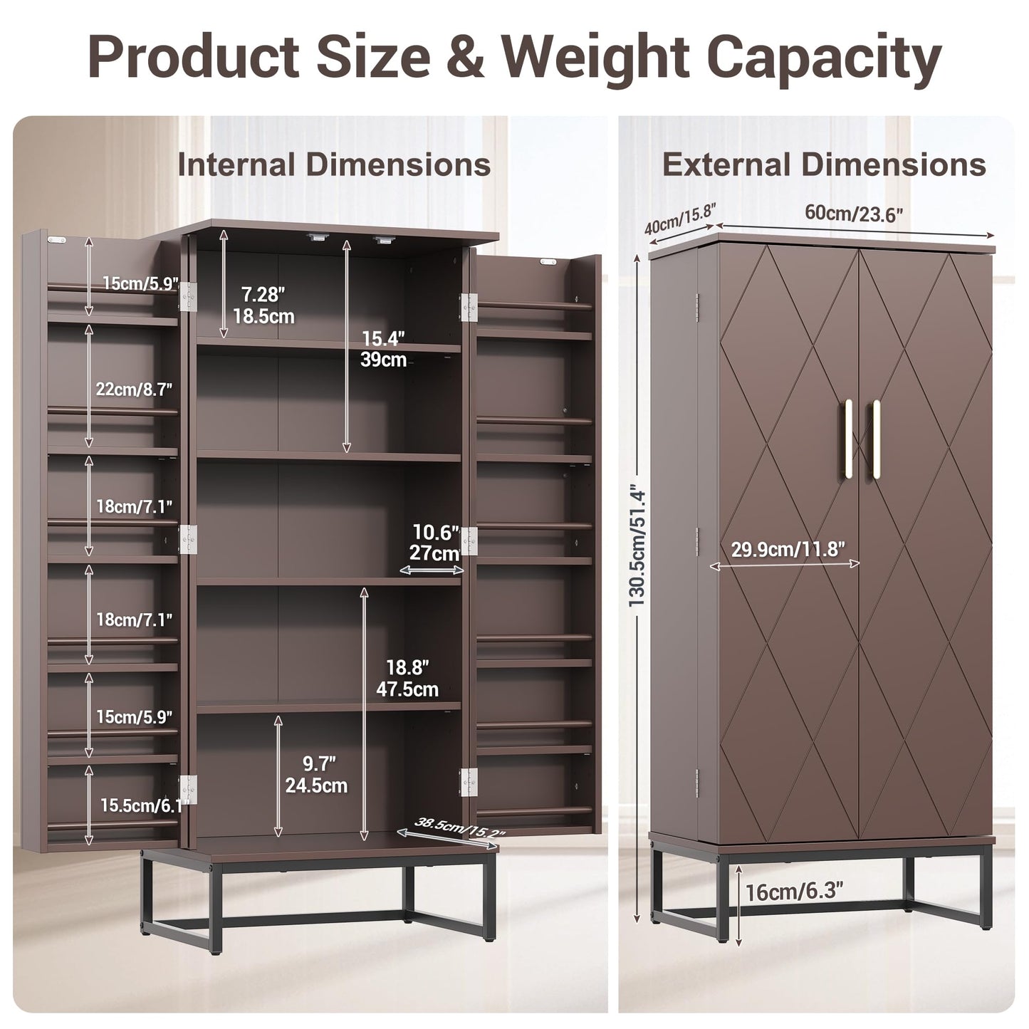 kepptory 51” Pantry Cabinets, Freestanding Kitchen Pantry Storage Cabinet with Adjustable Shelves, Buffet Cupboards Storage Cabinet for Home Office Use (Brown)