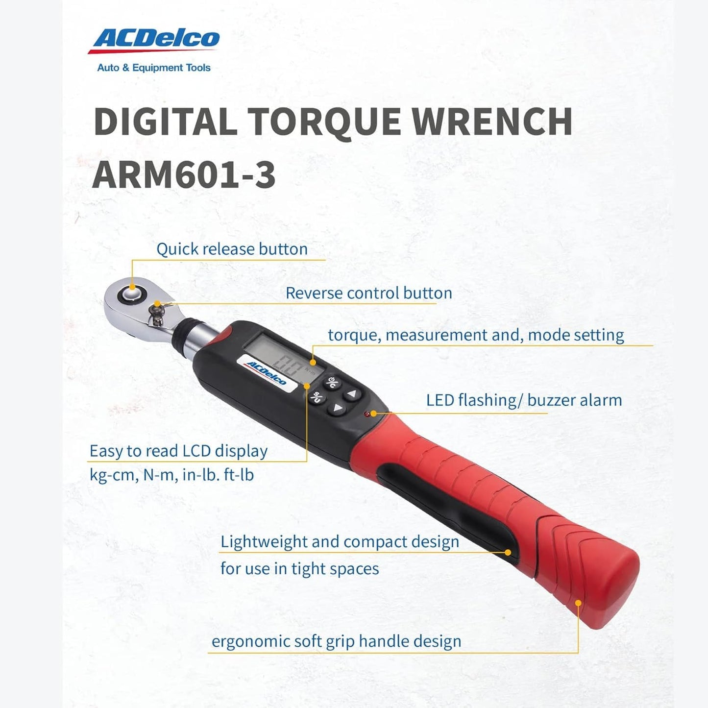 ACDelco ARM601-34 3/8” & ½” Heavy Duty Digital Torque Wrench Combo Kit with Buzzer and LED Flash Notification – ISO 6789 Standards with Certificate of Calibration
