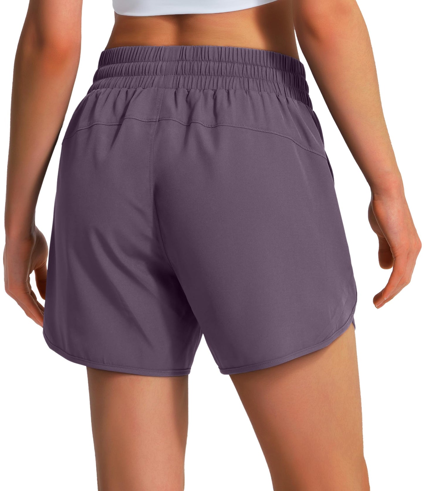 Ksmien Women's 5" Athletic Running Shorts Quick Dry Lightweight Workout Gym Shorts with Zipper Pockets UPF 50+ Grey Purple