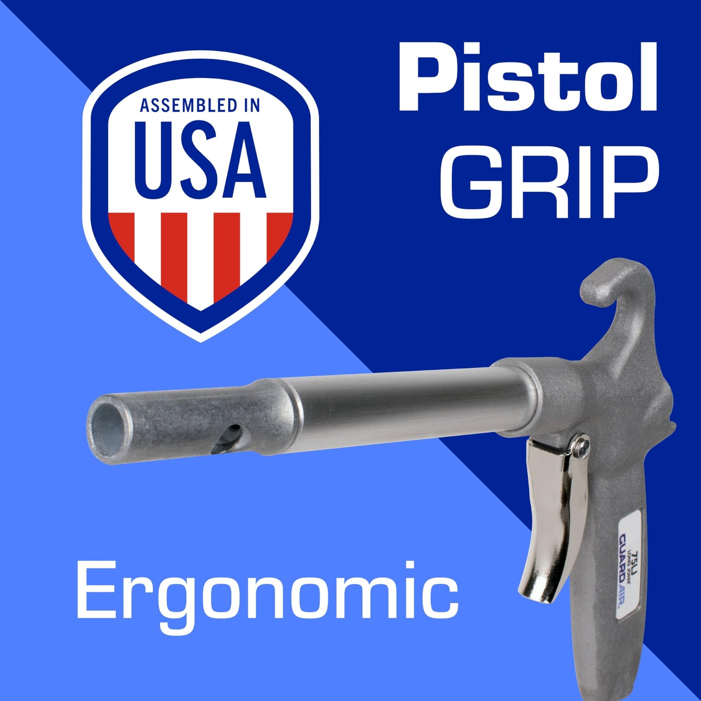 Guardair Long John Safety Air Gun - 12 inch Aluminum Extension, Pistol Style Grip, OSHA Compliant Venturi Nozzle, 1/4 Inch FNPT Inlet (75LJ012AA)