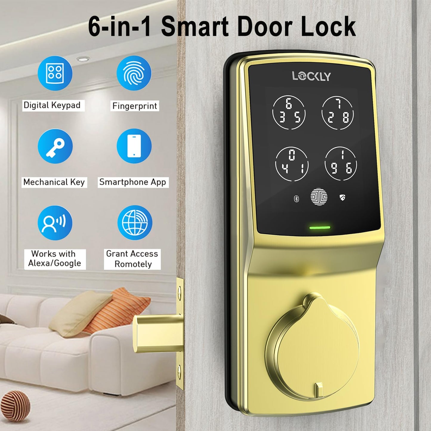 Lockly Secure Pro Wi-Fi Smart Door Lock, Keyless Entry with PIN Genie® Digital Keypad, 3D Biometric Fingerprint Sensor Front Door Lock Deadbolt, Voice Control & Auto Lock - Deadbolt Edition