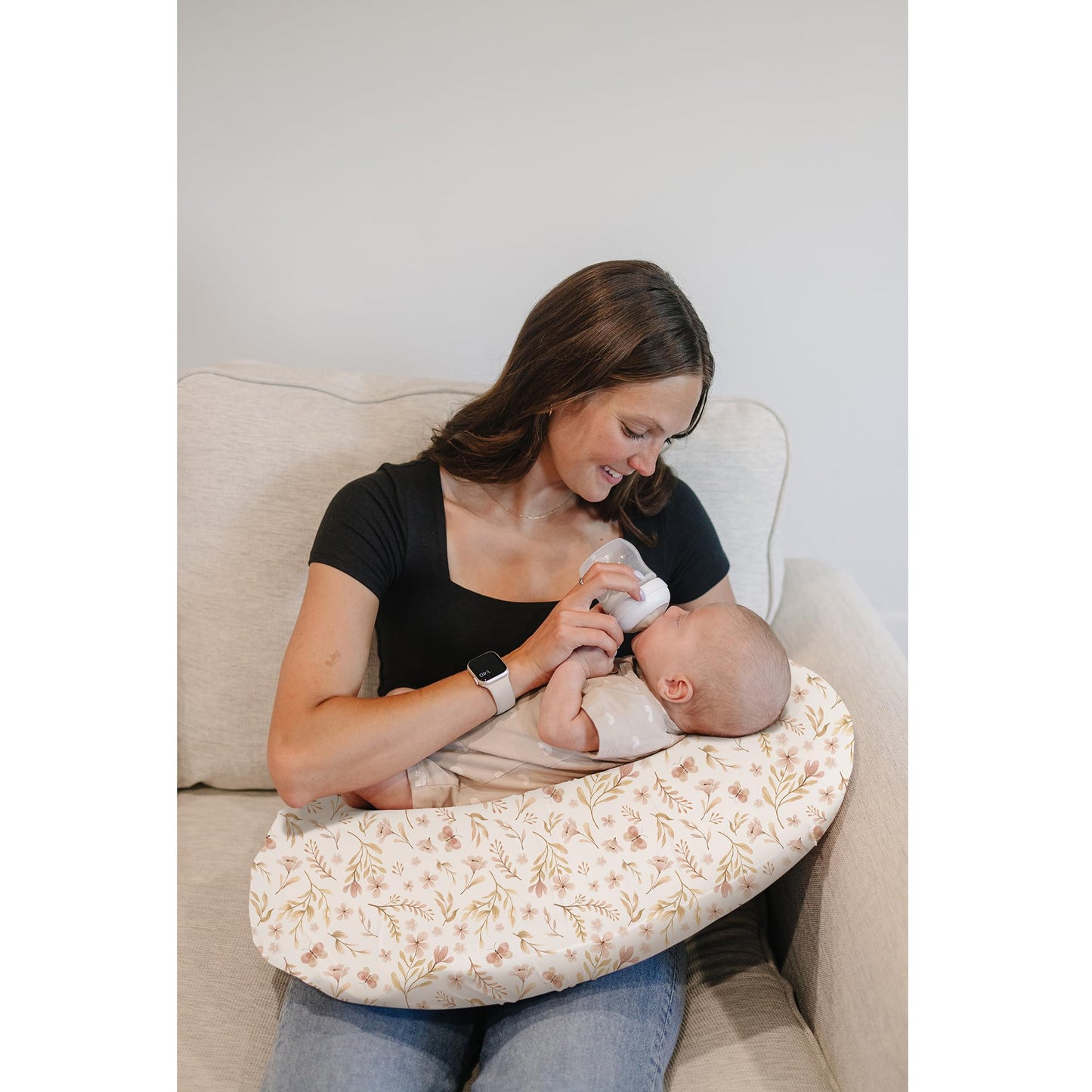 Konssy 2 Pack Nursing Pillow Covers, Stretchy and Soft Nursing Cover for Breastfeeding, Pillow Slipcover for Baby Girls Boys Newborn (Pink Spring, Pink)