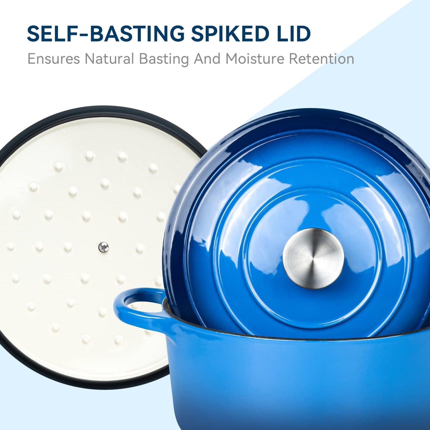 Miereirl 6 Quart Enameled Dutch Oven Pot with Lid, Cast Iron Dutch Oven with Dual Handles for Bread Baking, Cooking, Non-stick Enamel Coated Cookware (Dark Blue)