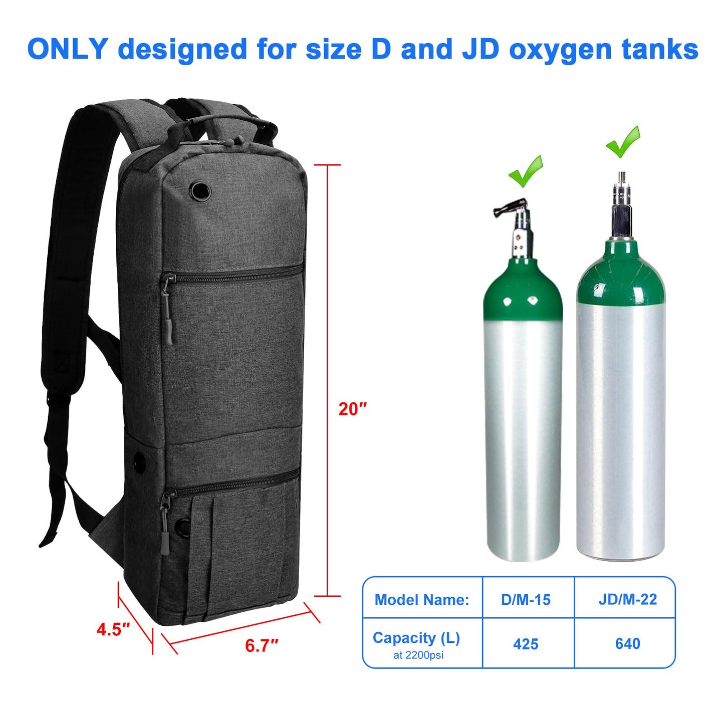 iGuerburn Oxygen Tank Backpack Size D, Portable Oxygen Backpack for D/M15 JD/M22 Cylinder Bag O2 Tank Carrier Holder for Travel (Black)
