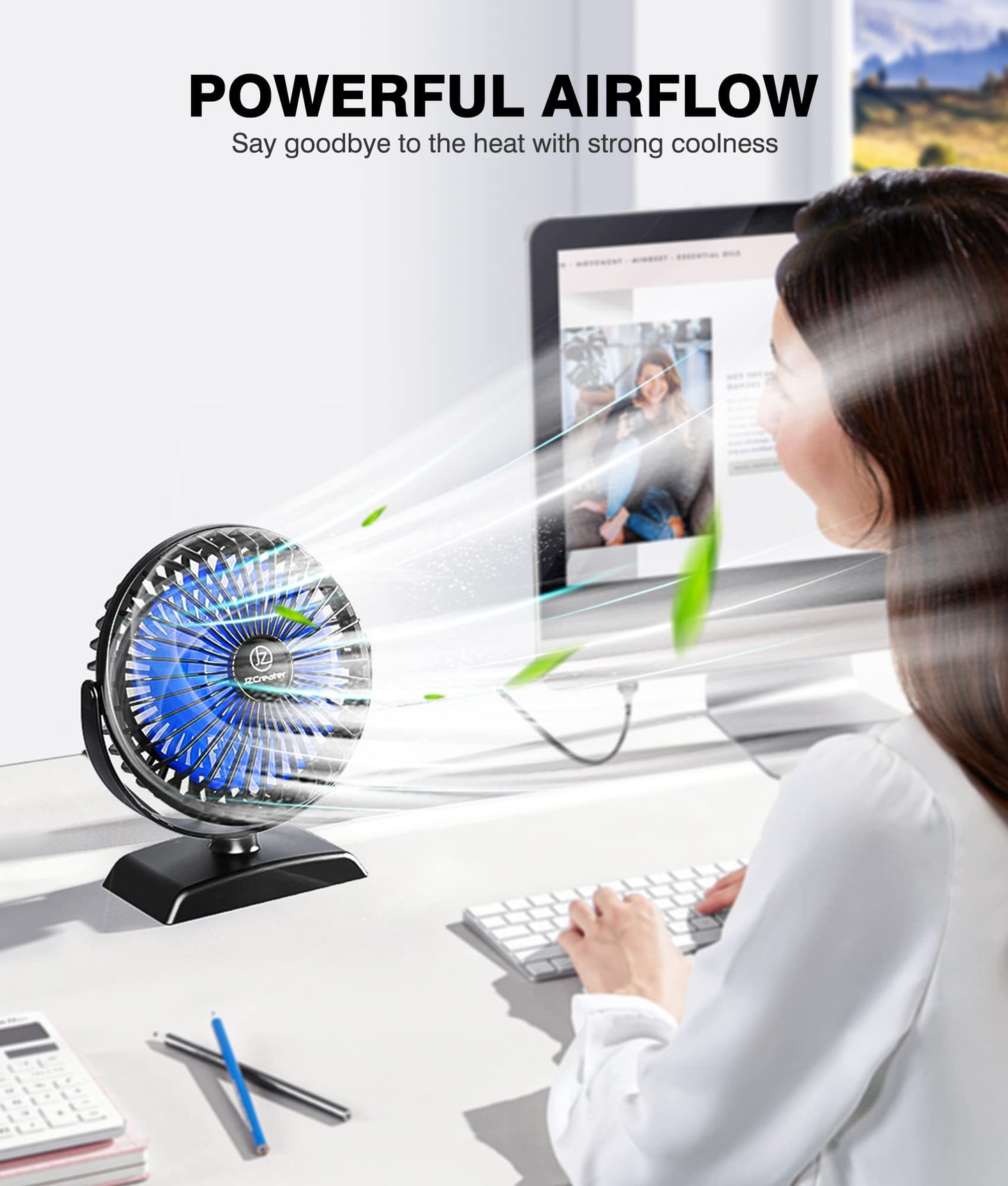 JZCreater Mini Desk Fan,3 Speed Ultra-Quiet Operation,Portable USB Cooling Fan for Office Desk, Bedroom Use, Personal Fan with Adjustable Tilt for Summer Indoor/Outdoor,USB-Powered, Black