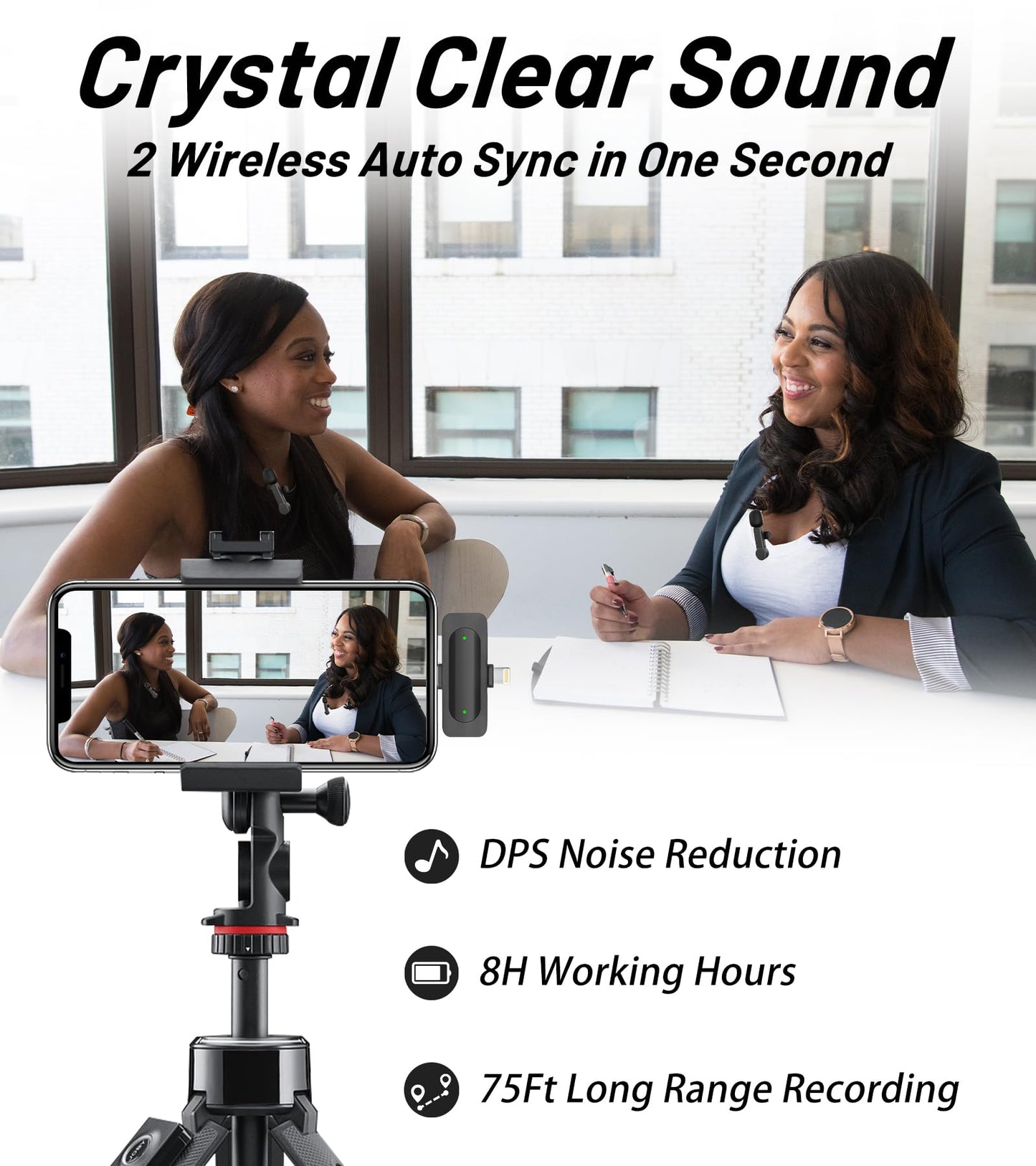 NPTCL Wireless Lavalier Microphone for Android and iPhone 15, Noise Canceling Lav Mic USB C Lapel Mic with Lighning Adapter for iPhone Video Recording Vlog TikTok