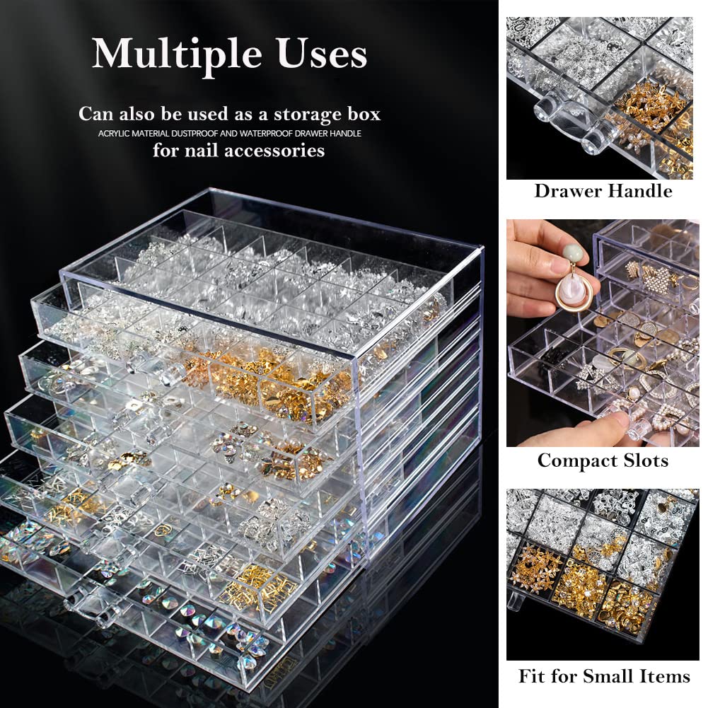 QIYUSHRY Earring Storage Box Acrylic Jewelry Storage Holder Ring Clear Plastic Transparent Jewelry Display Stand with 5 Drawers 120 Small Compartment Tray for Women Girls