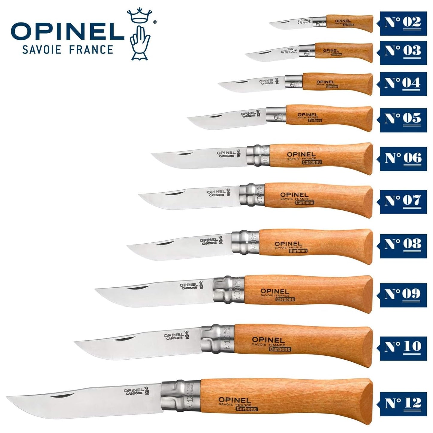 Opinel No. 06 Carbone - Carbon Steel Folding Pocket Knife, Beechwood Handle, 2.87 in. Blade, Virobloc Safety Locking Collar, Made in France